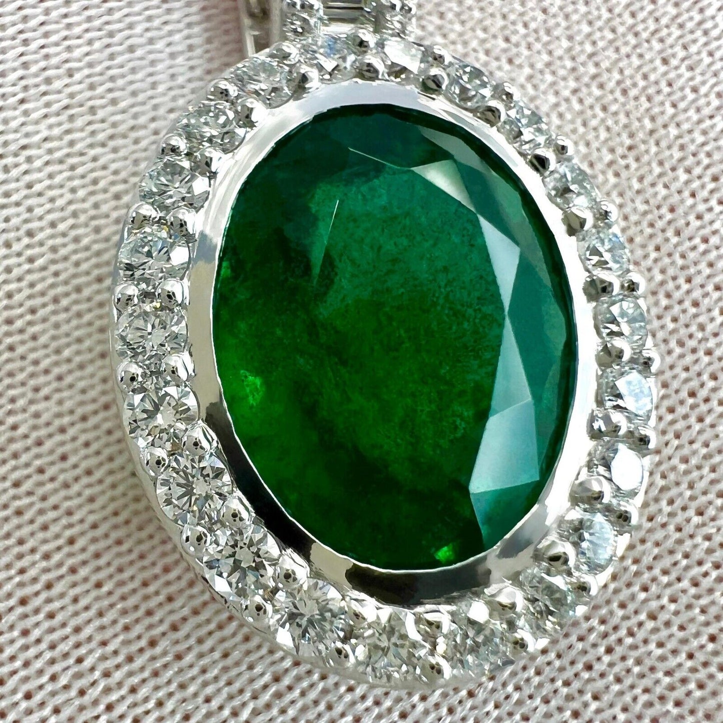 6.06ct GIA Certified Oval Cut Emerald & Diamond 18k White Gold Pendant Necklace
