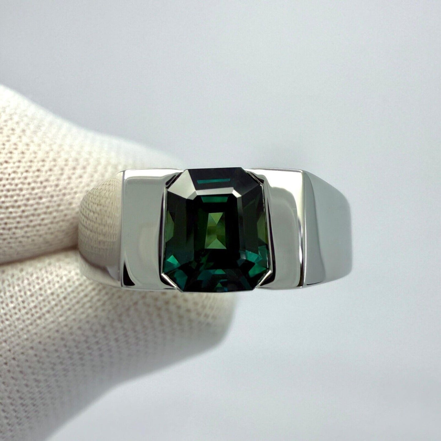 IGI Certified 1.48ct Blue Green No Heat Sapphire Fancy Platinum Signet Band Ring