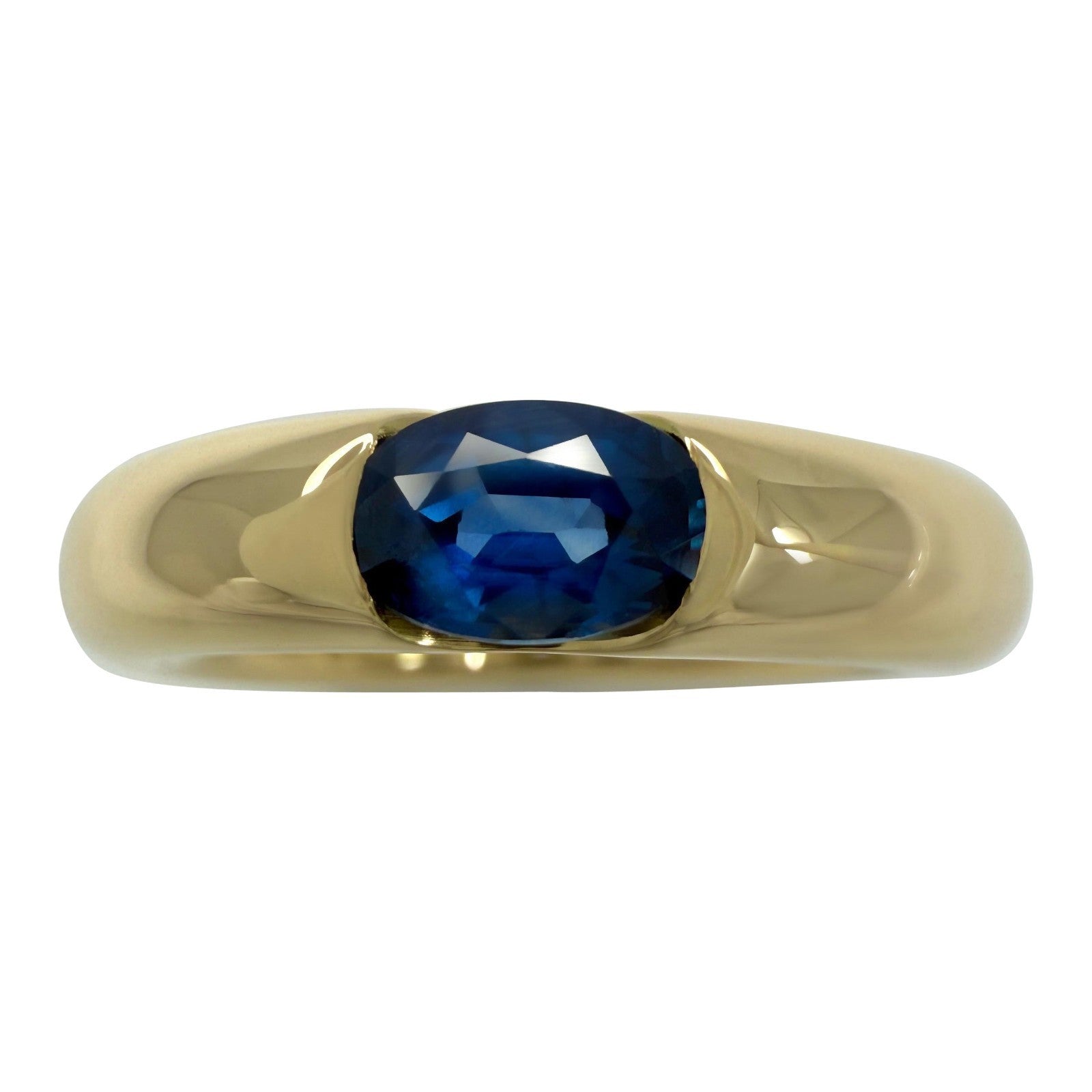 Vintage Cartier Vivid Blue Sapphire Oval Ellipse 18k Yellow Gold