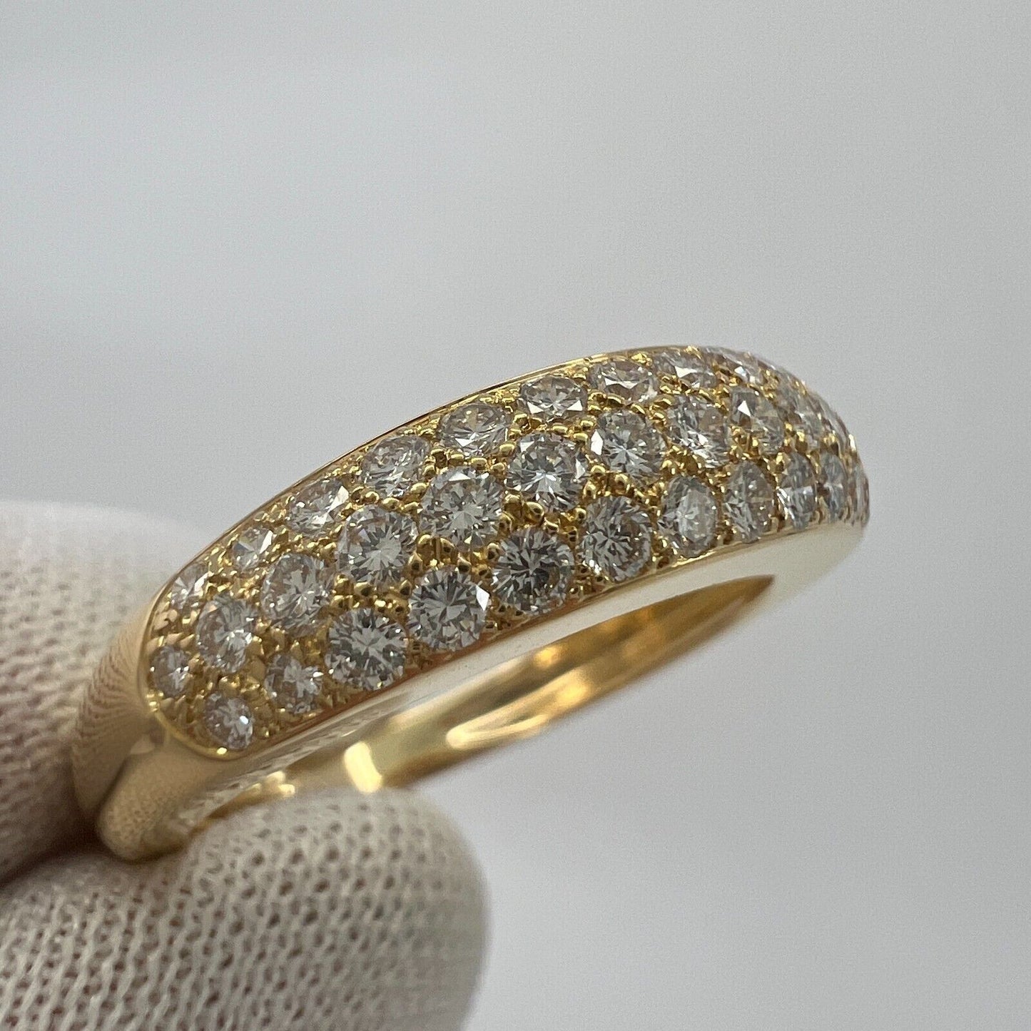 Rare Vintage Van Cleef & Arpels Pavé Diamond 18k Yellow Gold Band Dome Ring