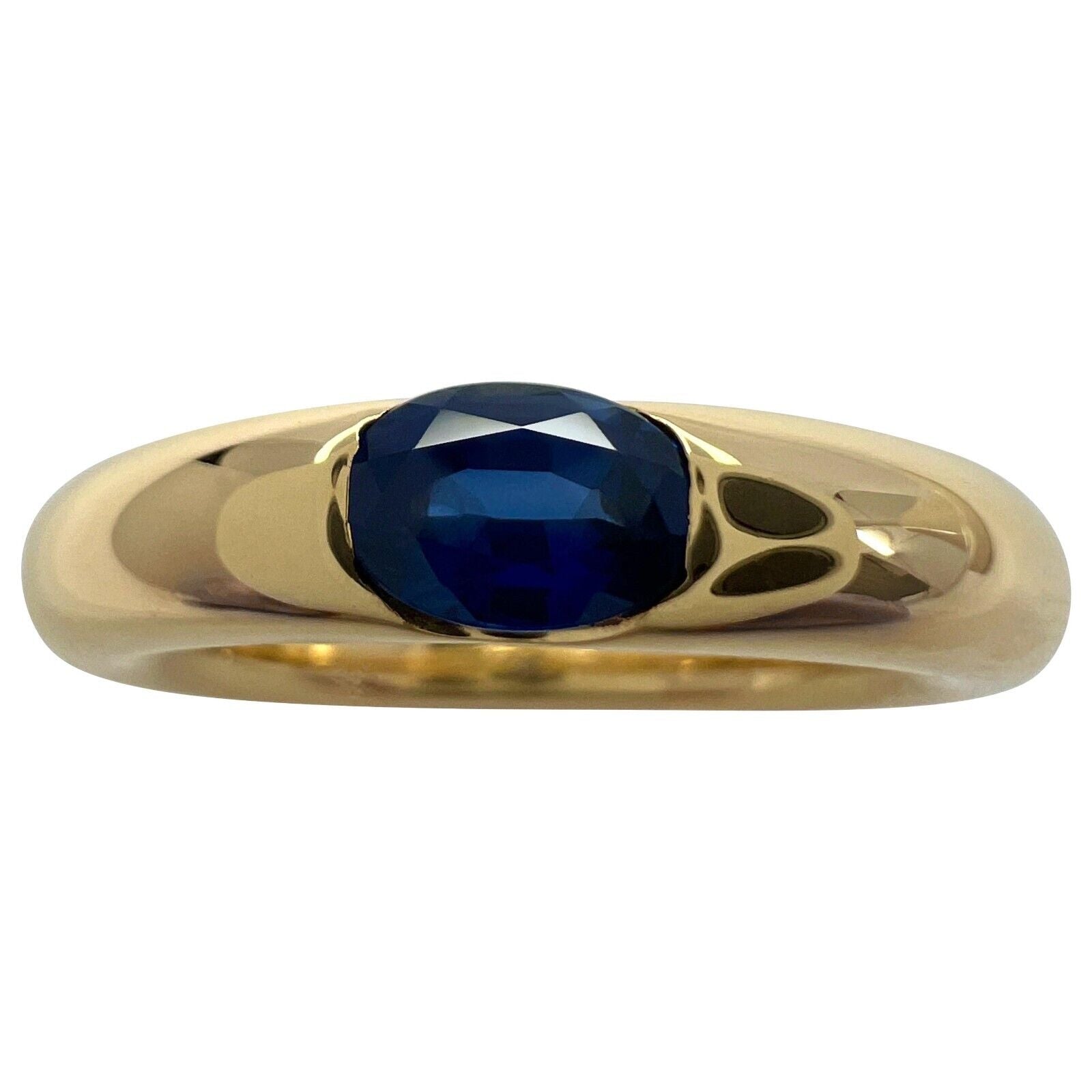 Vintage Cartier Blue Sapphire Oval Ellipse 18k Yellow Gold Solitaire GemsandJewelsUK