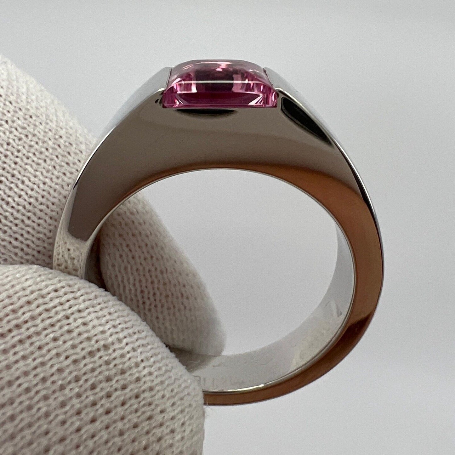 Vintage Cartier Vivid Pink Tourmaline 18 Karat White Gold Tank Band Ring 50