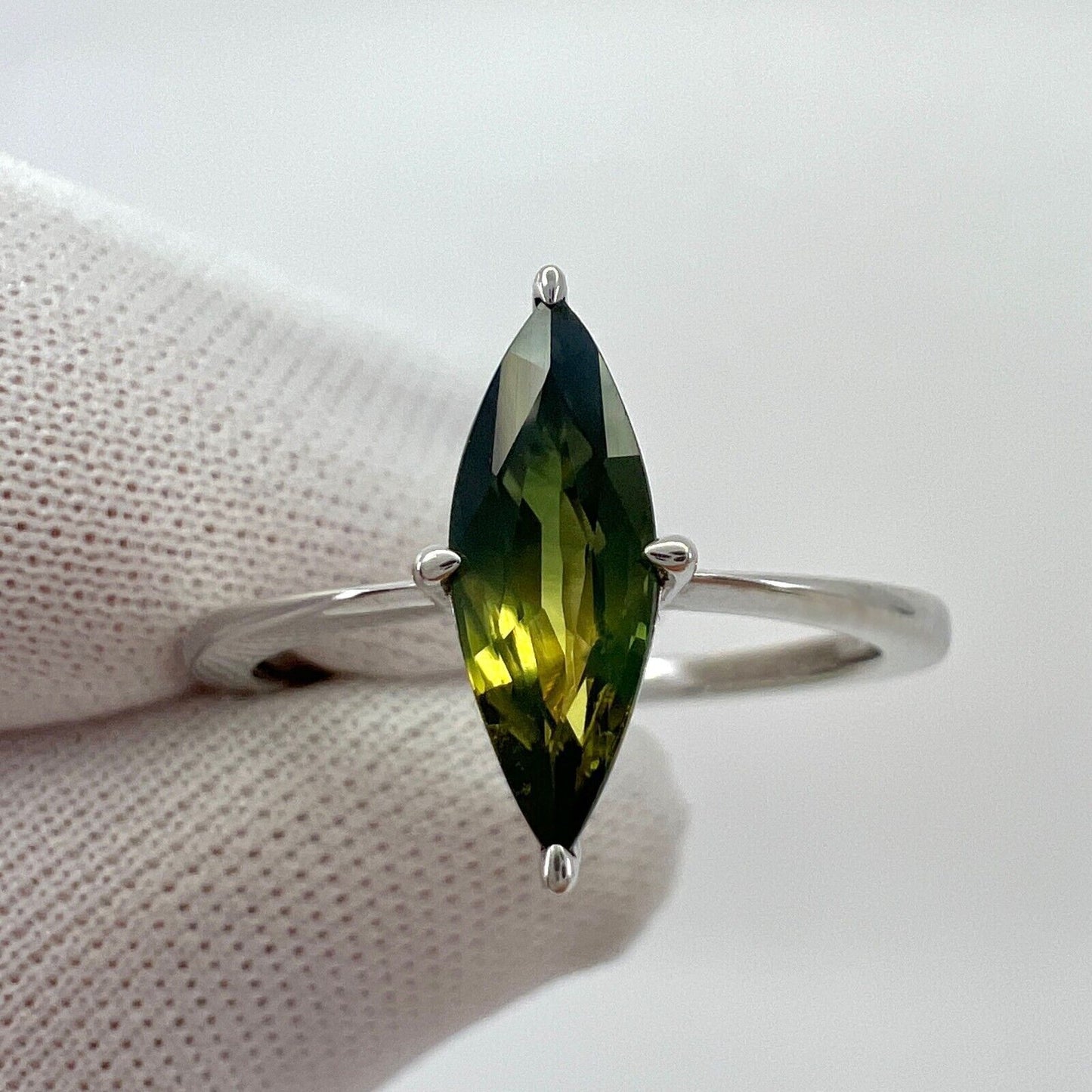Unique IGI Certified Bi Colour Sapphire 1.04ct Marquise Cut 18k White Gold Ring