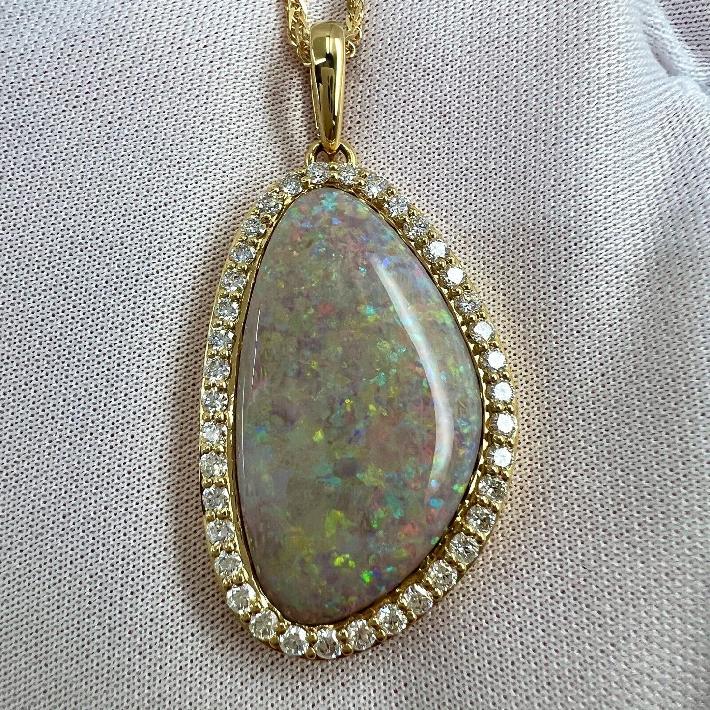 20 Carat Australian Coober Pedy Opal & Diamond 18k Yellow Gold Pendant Necklace