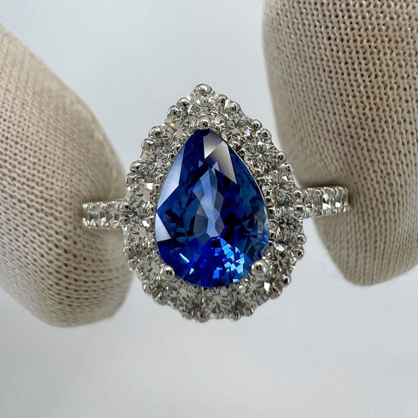 2.13ct Fine Cornflower Blue Ceylon Sapphire And Diamond 18k White Gold Halo Ring