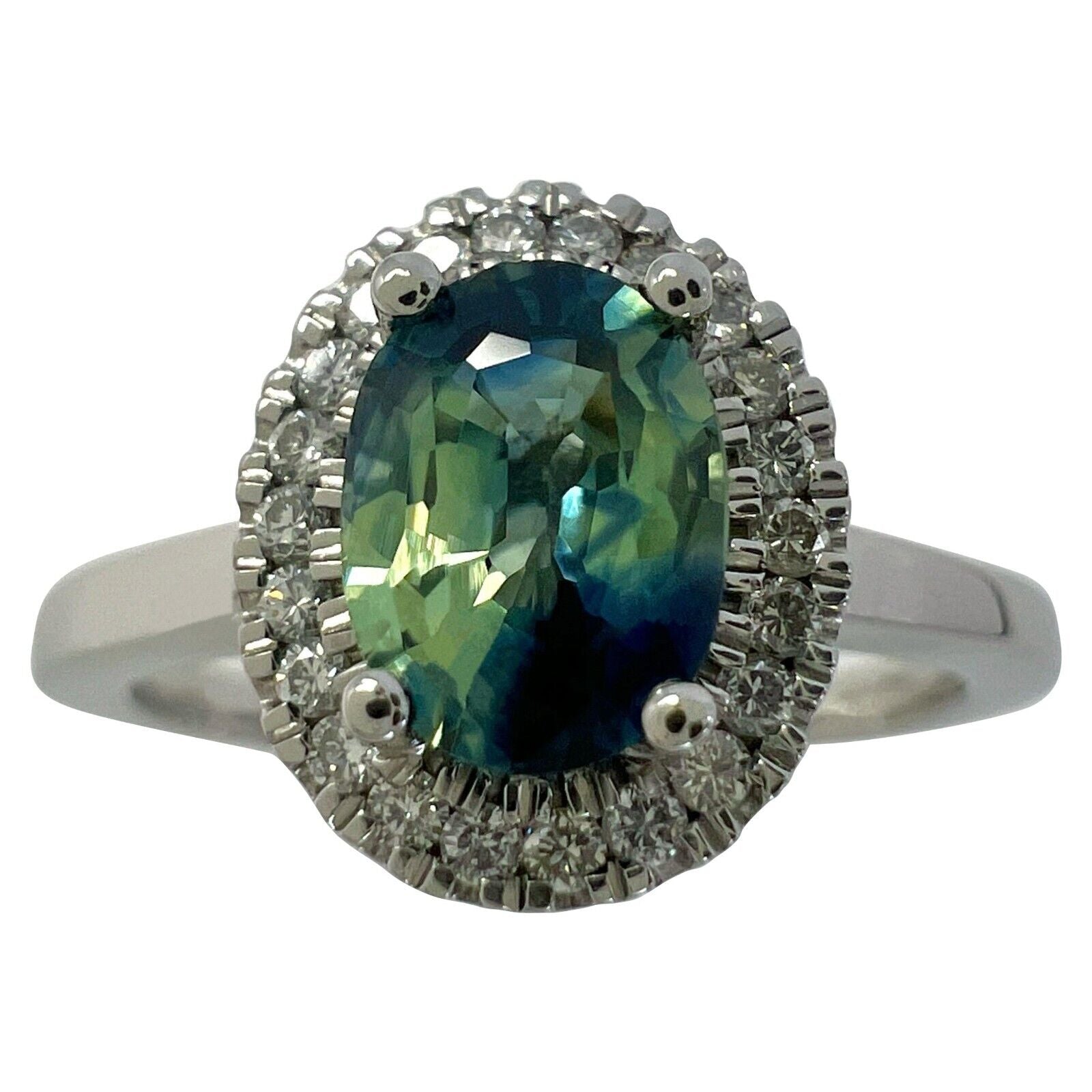 Parti Bi Colour Oval Cut Blue Green Sapphire Diamond