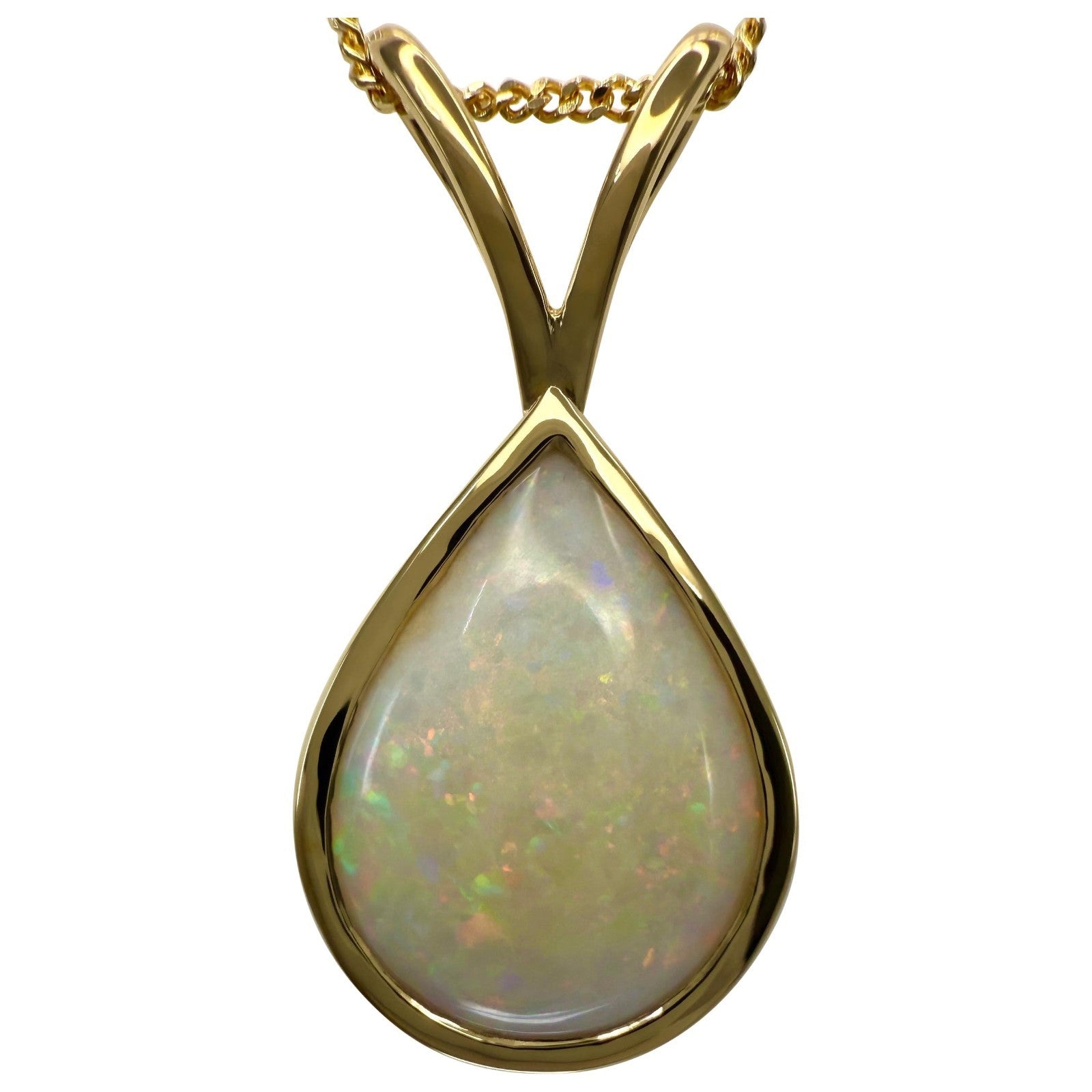 Natural Australian Opal Pear Cabochon 18k Yellow Gold