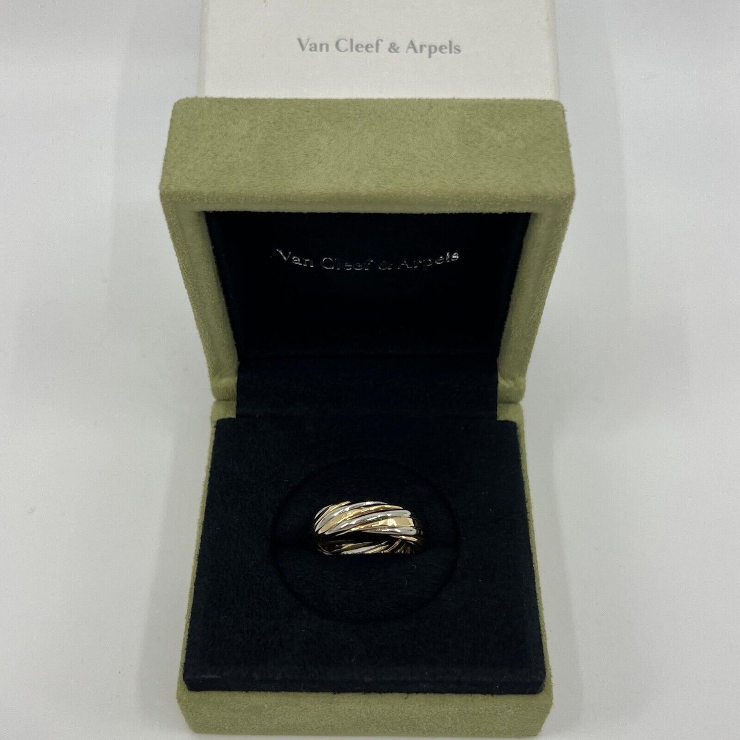 Vintage Van Cleef & Arpels 18k White And Yellow Gold Twist Swirl Band Ring 6mm