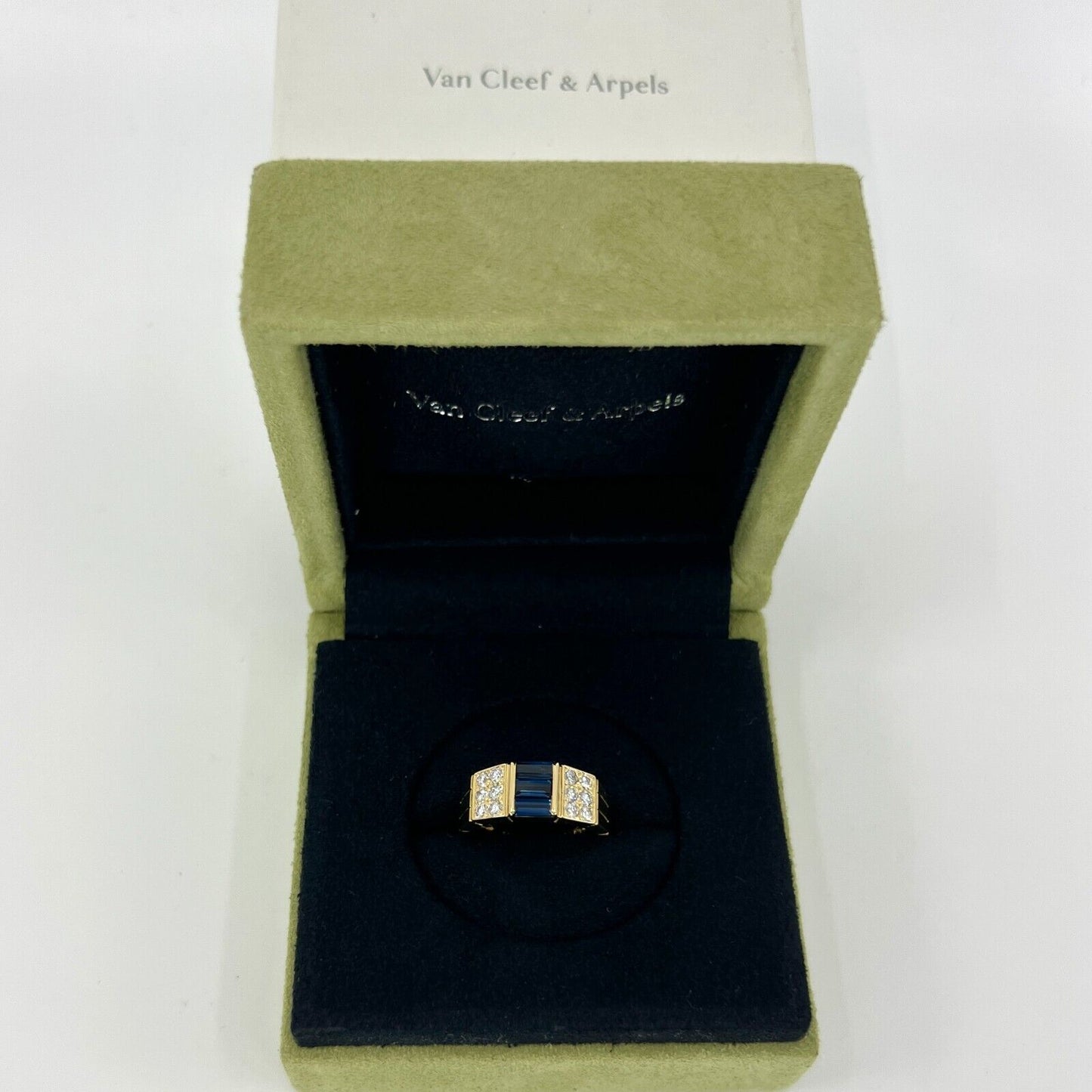 Rare Vintage Van Cleef & Arpels Blue Sapphire And Diamond Cocktail Band Ring