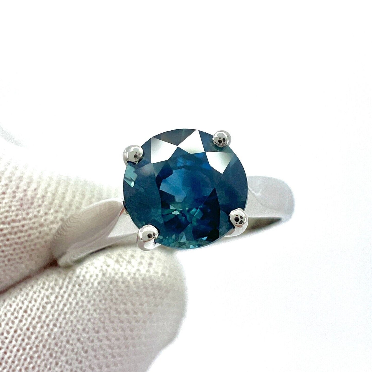 1.80ct Deep Green Blue Teal Sapphire 7mm Round Cut 950 Platinum Solitaire Ring