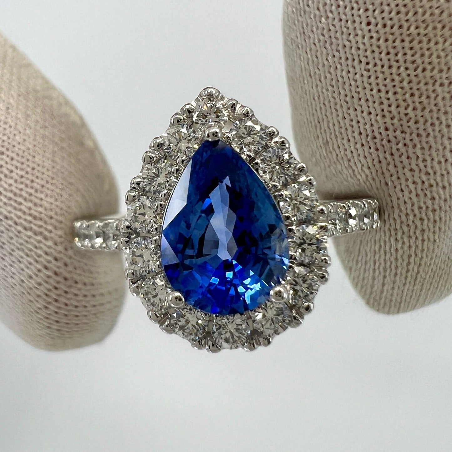 2.13ct Fine Cornflower Blue Ceylon Sapphire And Diamond 18k White Gold Halo Ring