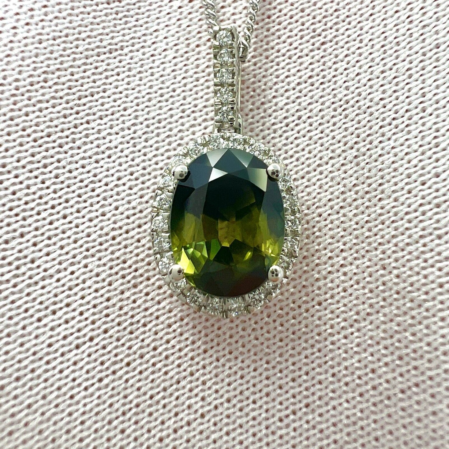 1.55ct Natural Parti Colour Sapphire Diamond 950 Platinum Halo Pendant Necklace