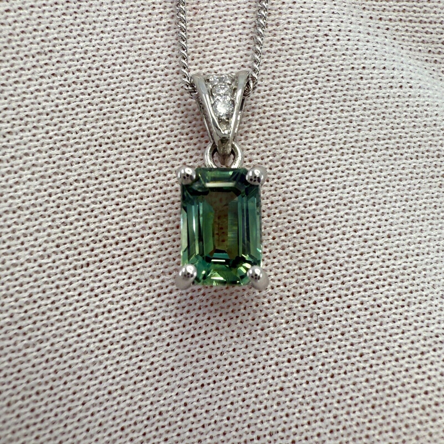 1.16ct Vivid Green Sapphire & Diamond Platinum Emerald Cut Solitaire Pendant