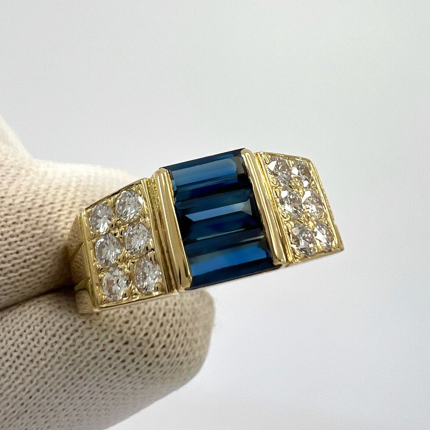 Rare Vintage Van Cleef & Arpels Blue Sapphire And Diamond Cocktail Band Ring