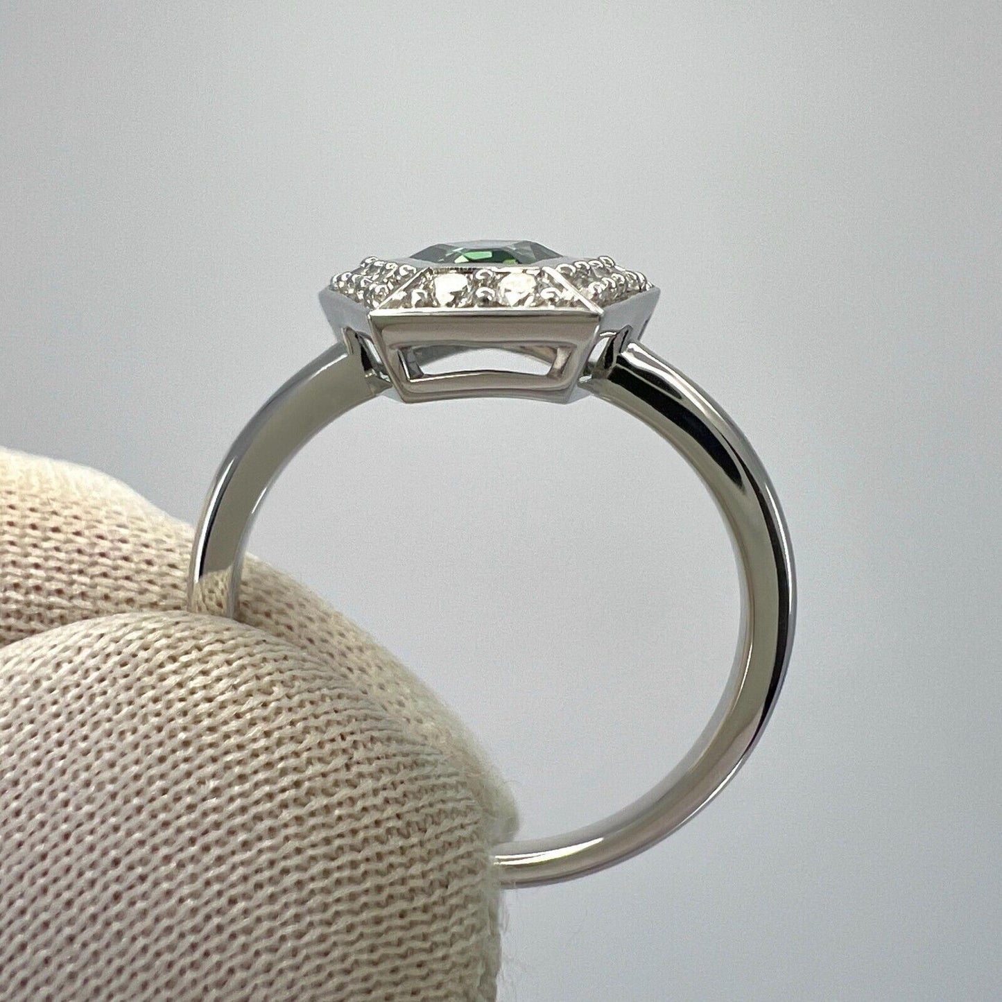 GIA Certified 1.35ct Untreated Sapphire Green Blue & Diamond 18k White Gold Ring