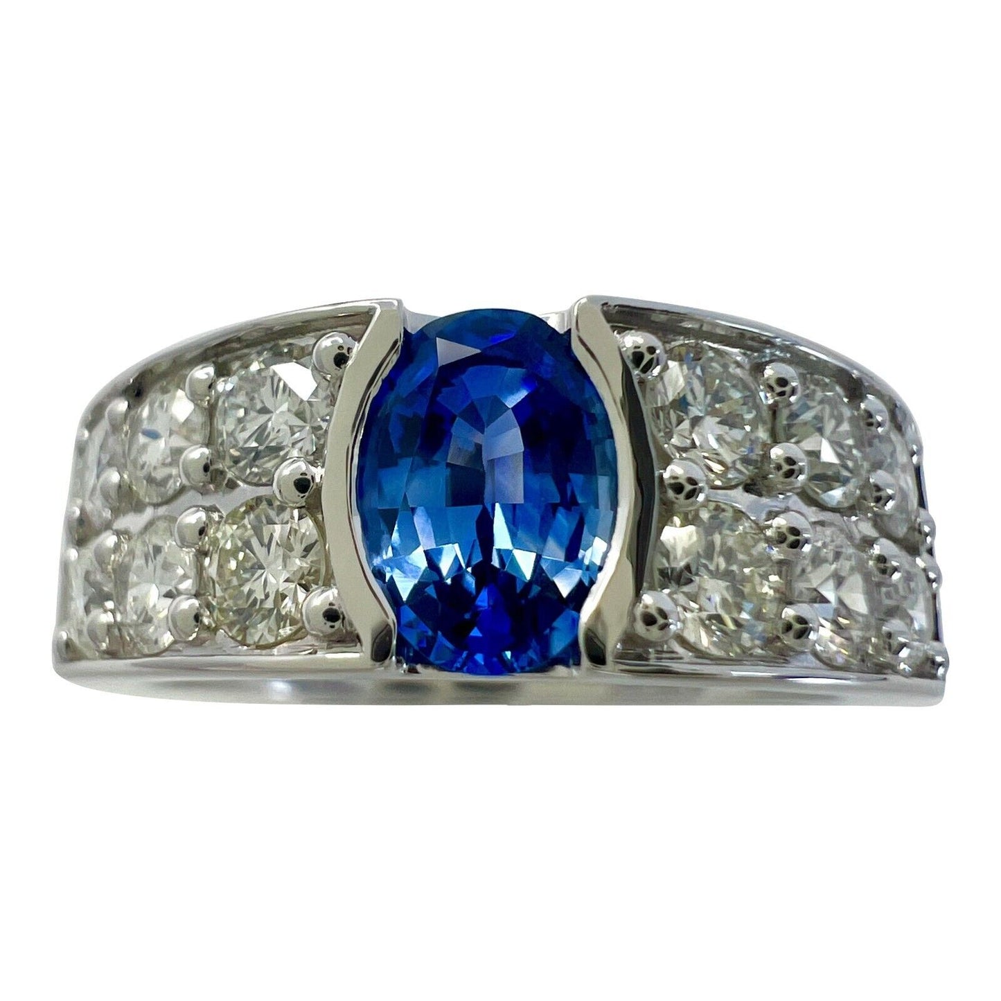 1.68ct Fine Cornflower Blue Ceylon Sapphire Diamond 18k White Gold Signet Ring