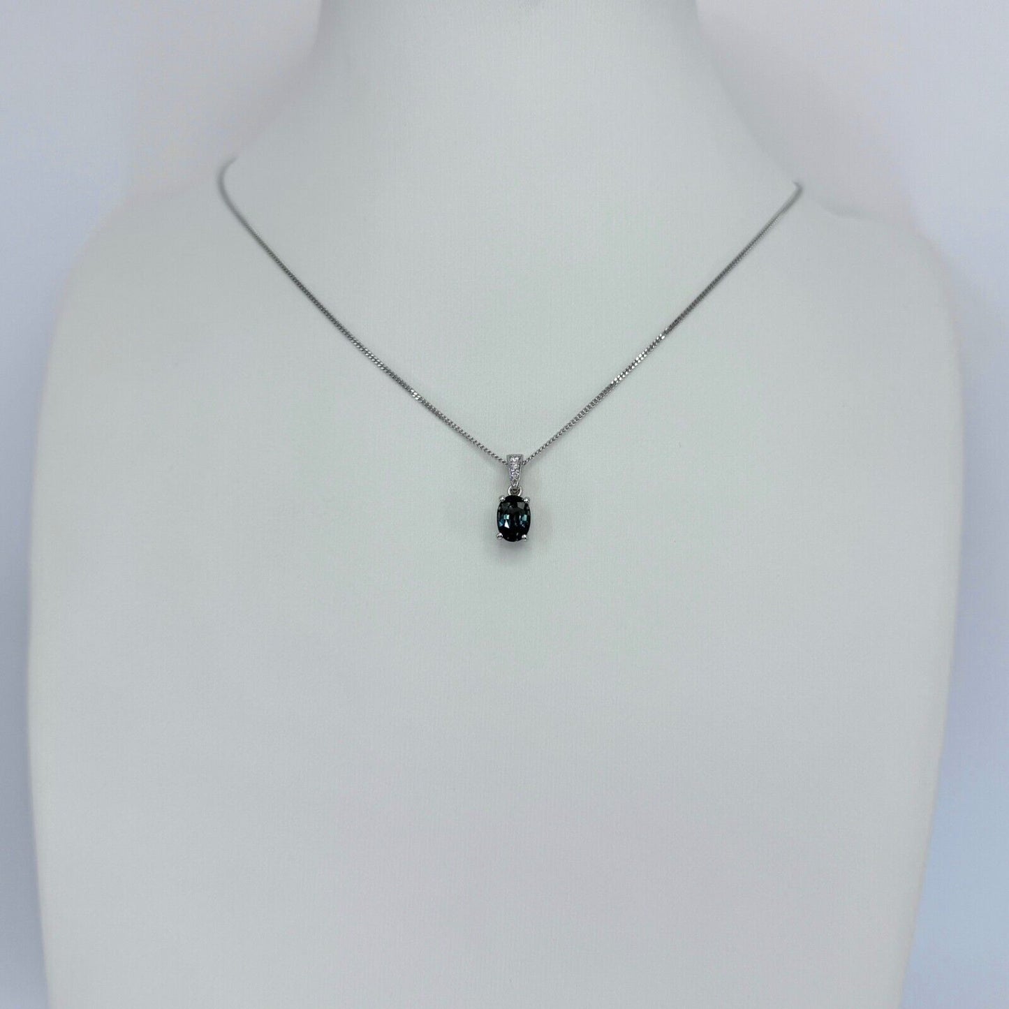 1.01ct Vivid Green Blue Sapphire & Diamond Platinum Oval Cut Solitaire Pendant