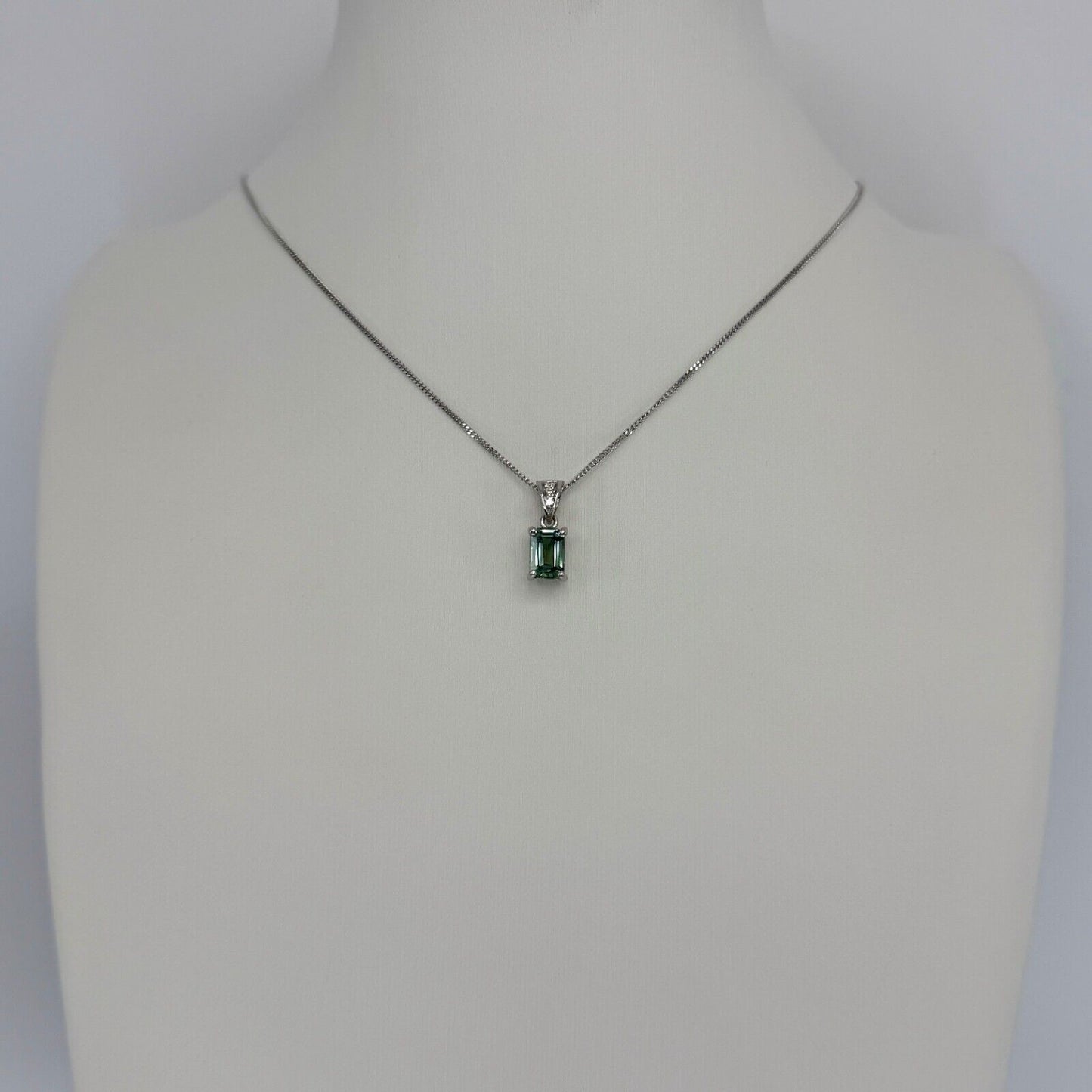 1.16ct Vivid Green Sapphire & Diamond Platinum Emerald Cut Solitaire Pendant