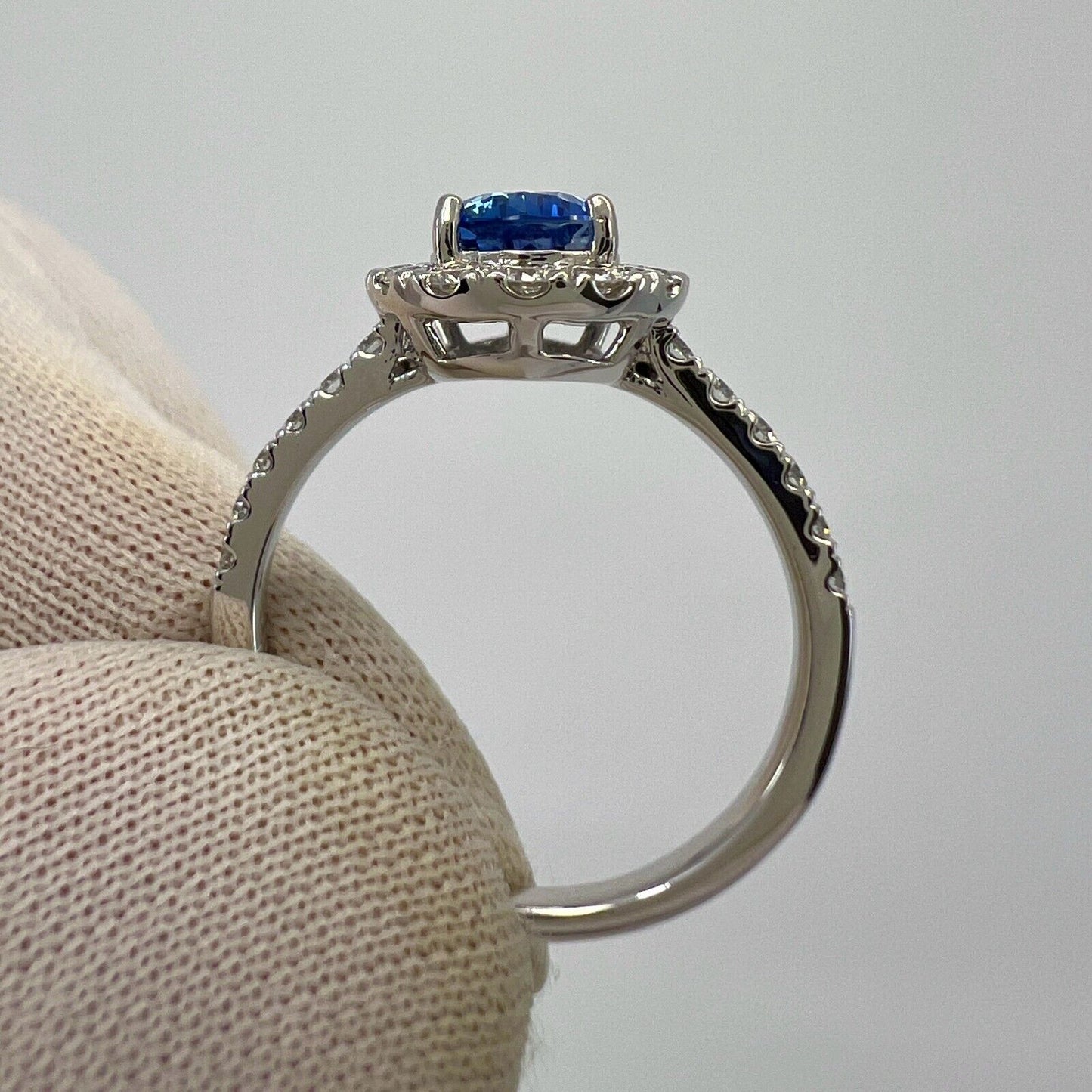 2.13ct Fine Cornflower Blue Ceylon Sapphire And Diamond 18k White Gold Halo Ring