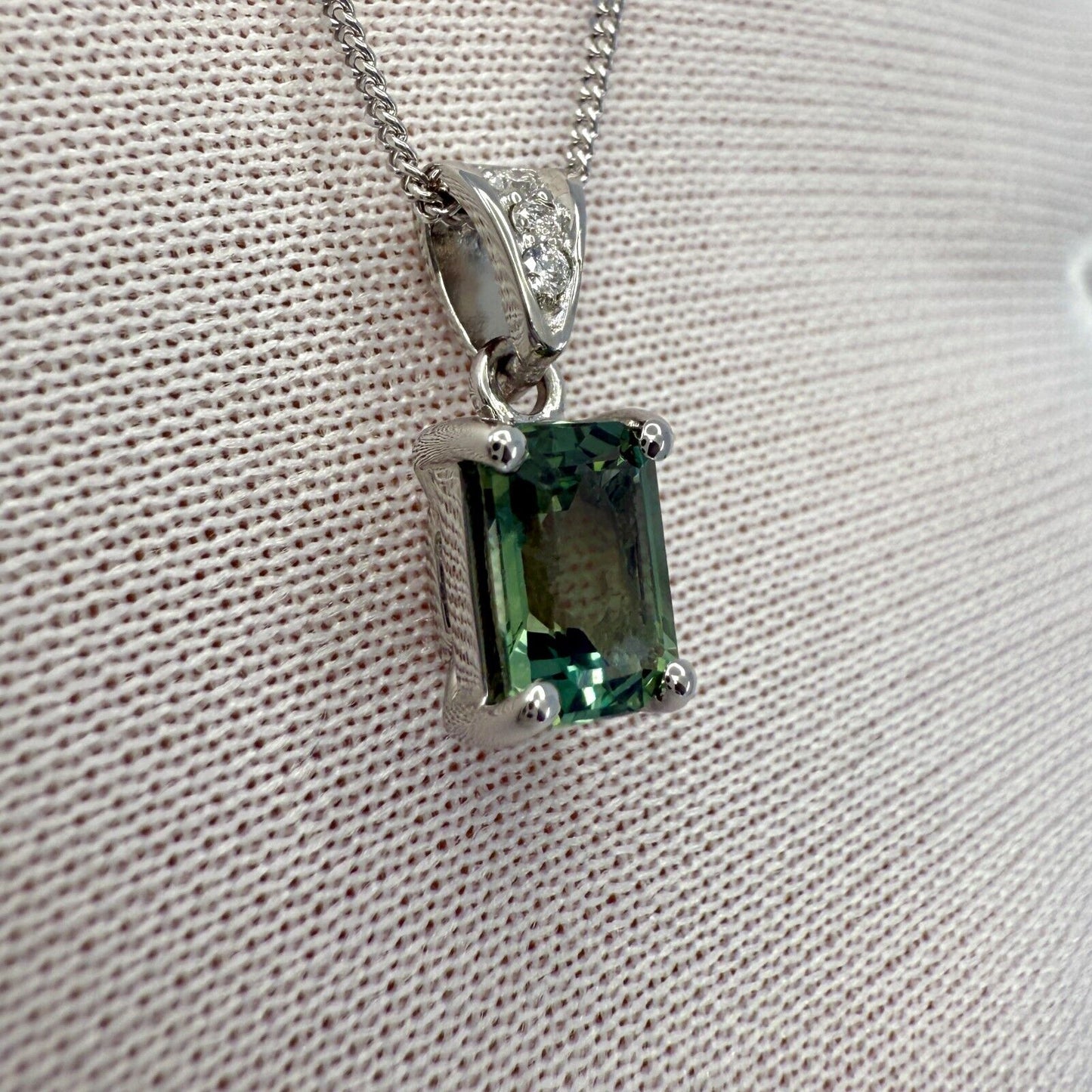 1.16ct Vivid Green Sapphire & Diamond Platinum Emerald Cut Solitaire Pendant