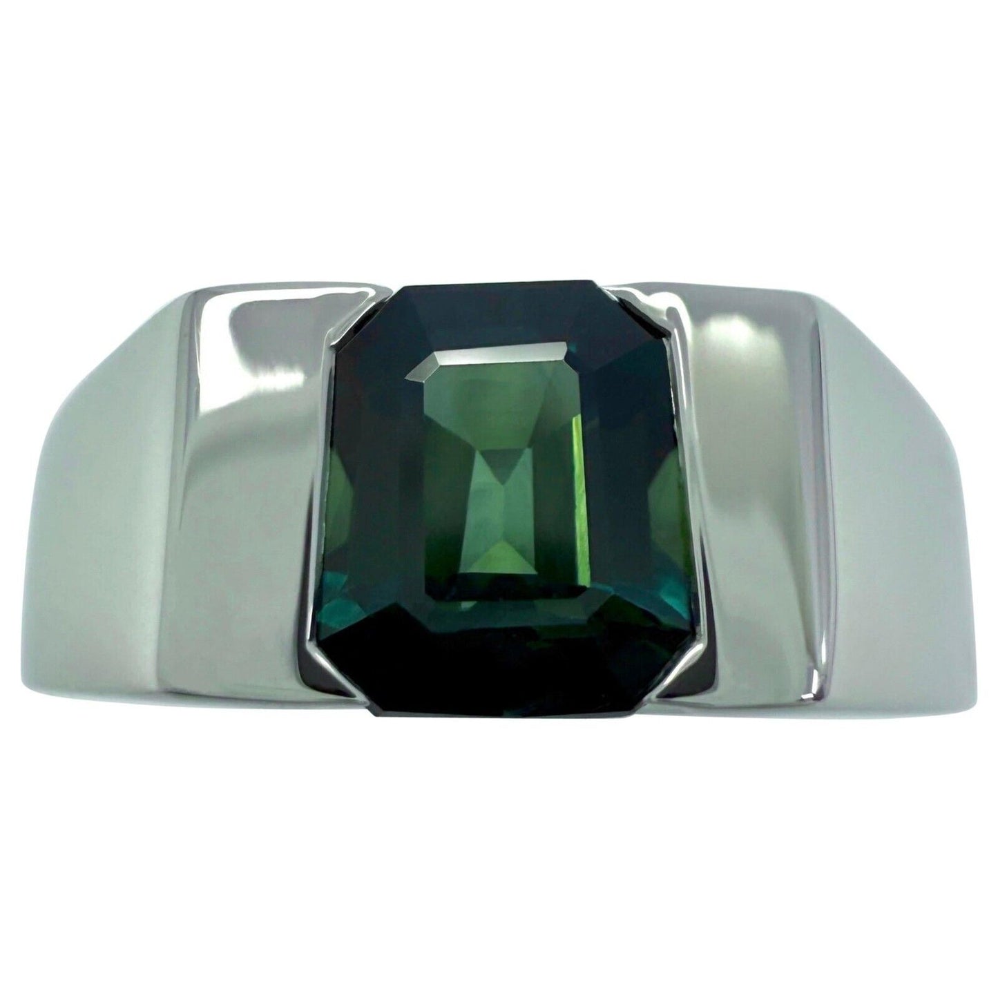 IGI Certified 1.48ct Blue Green No Heat Sapphire Fancy Platinum Signet Band Ring