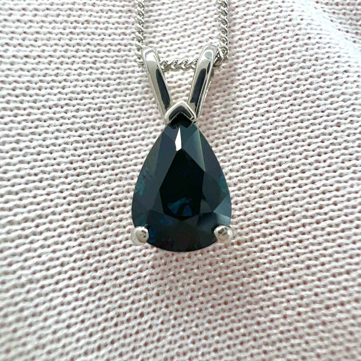 GIA Certified 1.17ct Untreated Deep Blue Sapphire Pear 18k White Gold Pendant