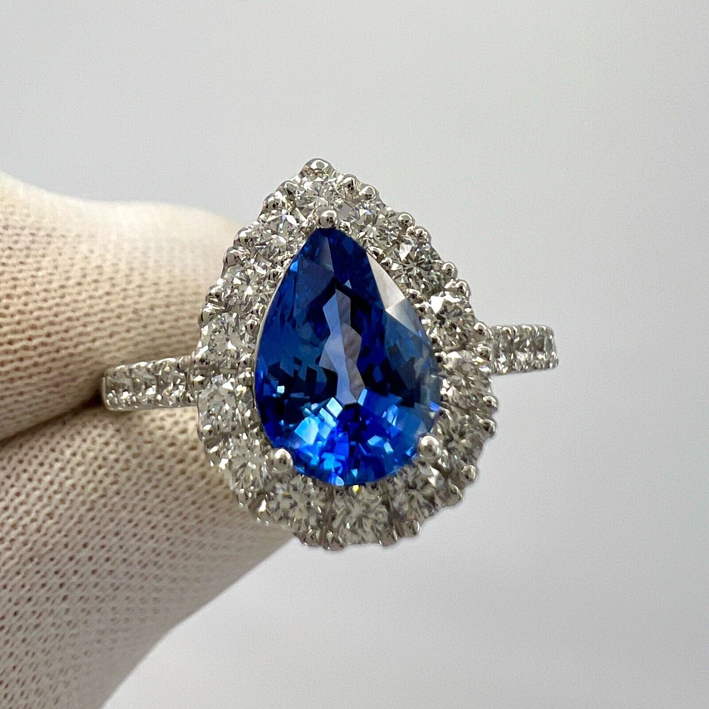 2.13ct Fine Cornflower Blue Ceylon Sapphire And Diamond 18k White Gold Halo Ring