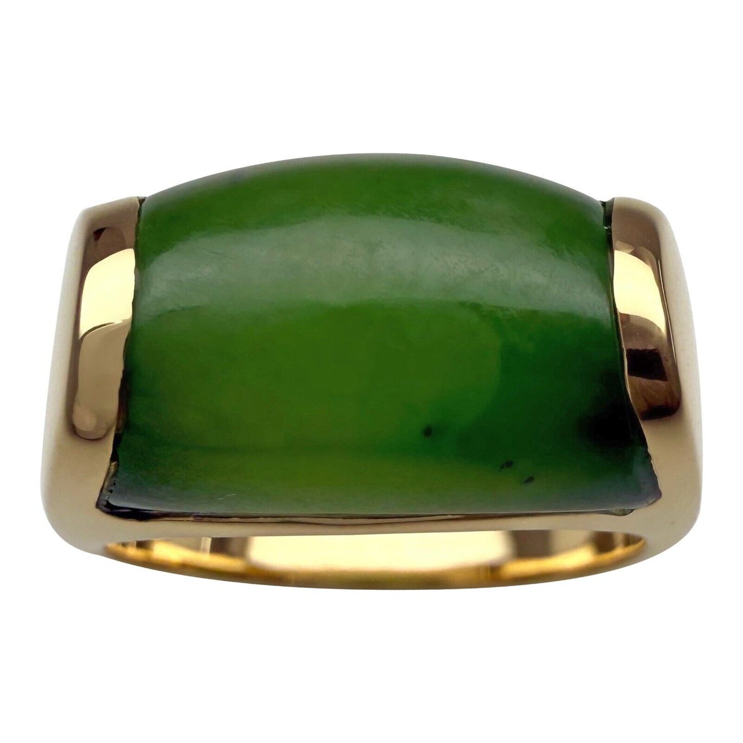 Rare Bvlgari Bulgari Green Jade Tronchetto 18 Karat Yellow Gold Ring with Box