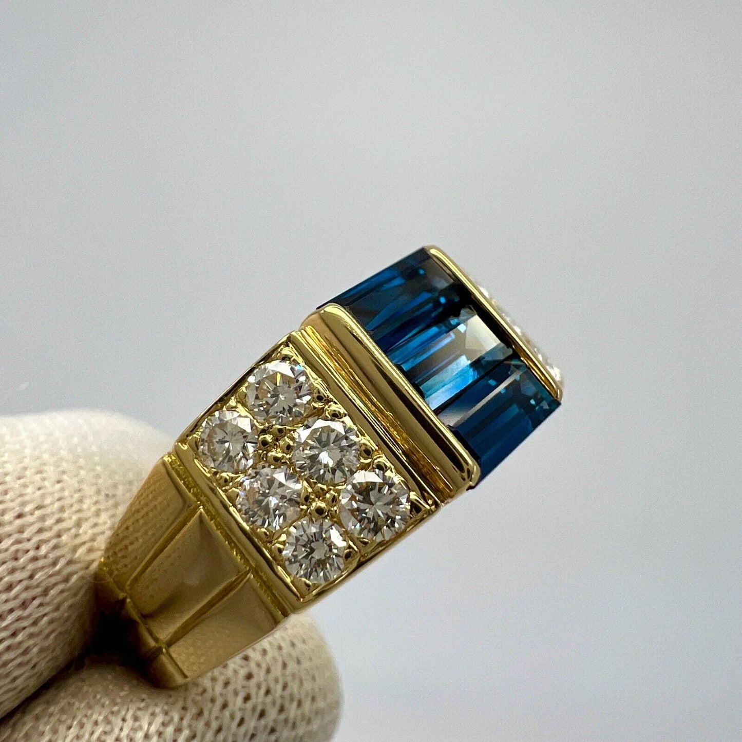 Rare Vintage Van Cleef & Arpels Blue Sapphire And Diamond Cocktail Band Ring