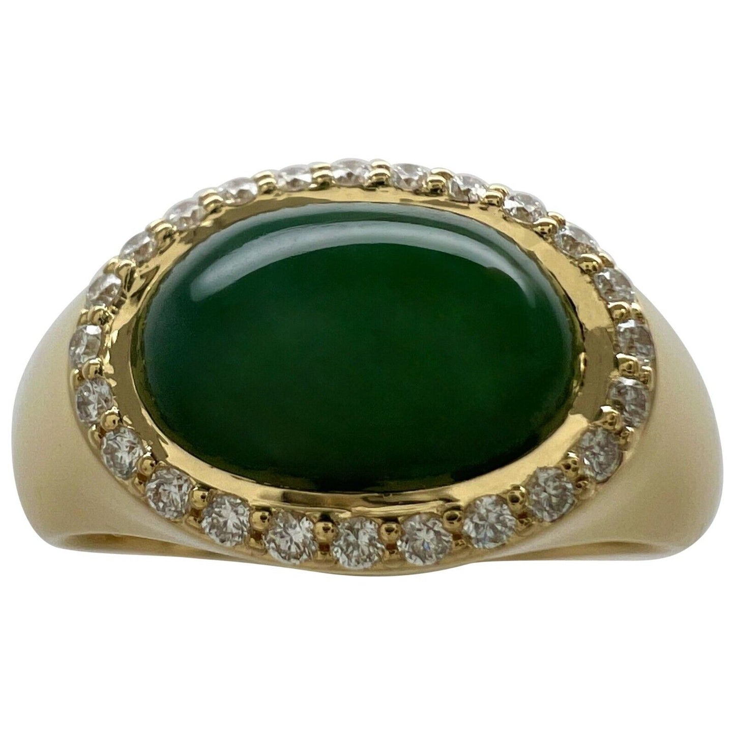 GIA Certified Jadeite A Grade Jade 4.06ct Untreated Yellow Gold Oval Signet Ring