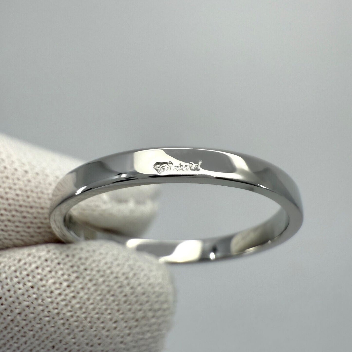 Vintage Chopard Asscher Cut Diamond Hidden Halo 18k White Gold Solitaire Ring