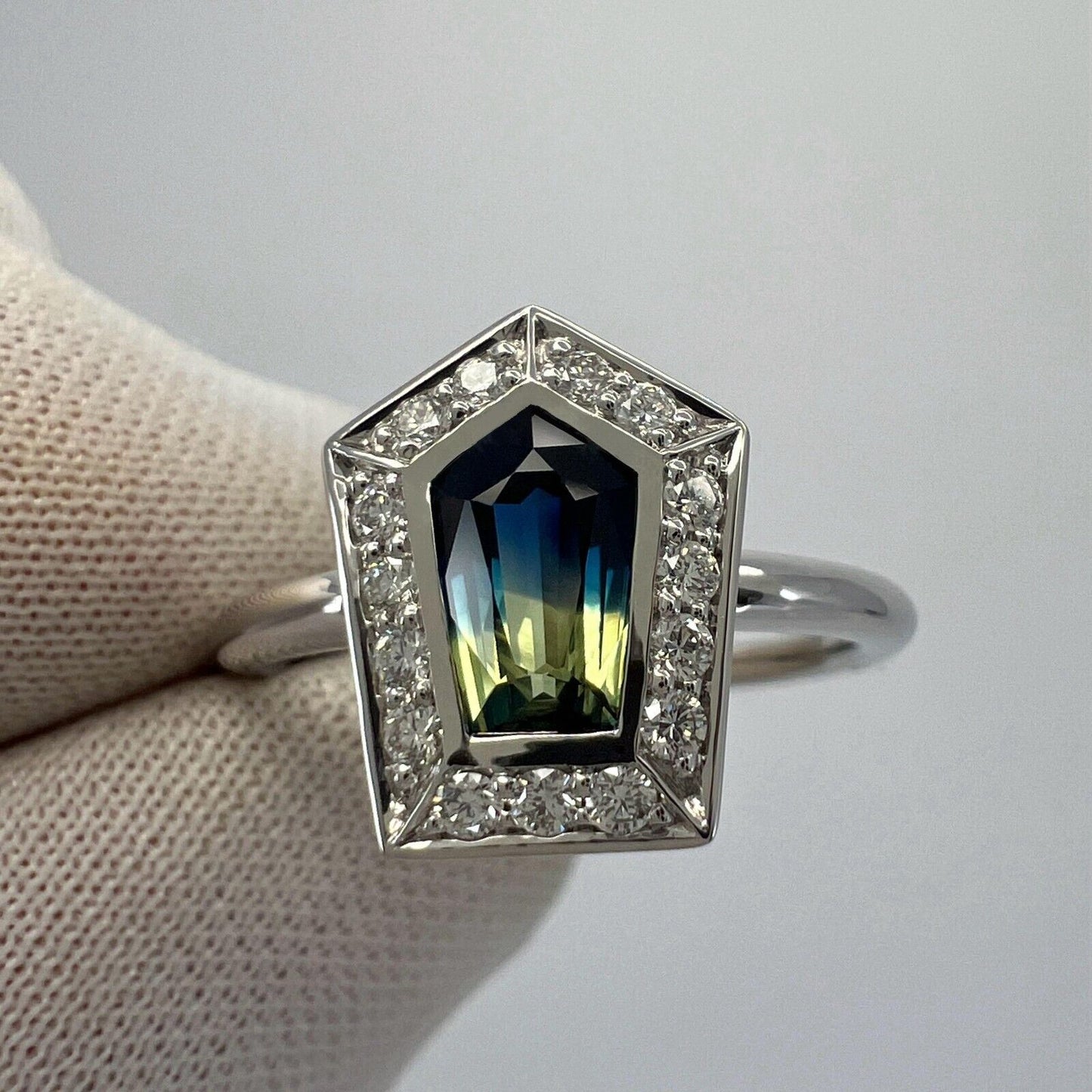 Certified Bi Colour Blue & Yellow Fancy Sapphire And Diamond 18k White Gold Ring