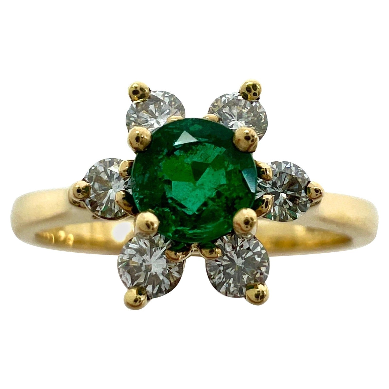 Vintage Tiffany Round Cut Emerald And Diamond 18k Gold