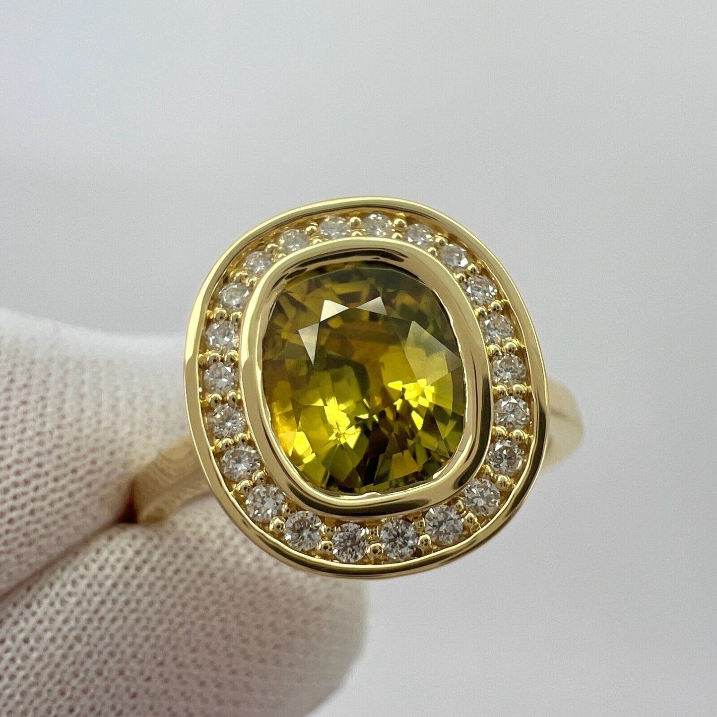 GIA Certified 2.12ct Untreated Yellow Sapphire Diamond 18k Yellow Gold Halo Ring
