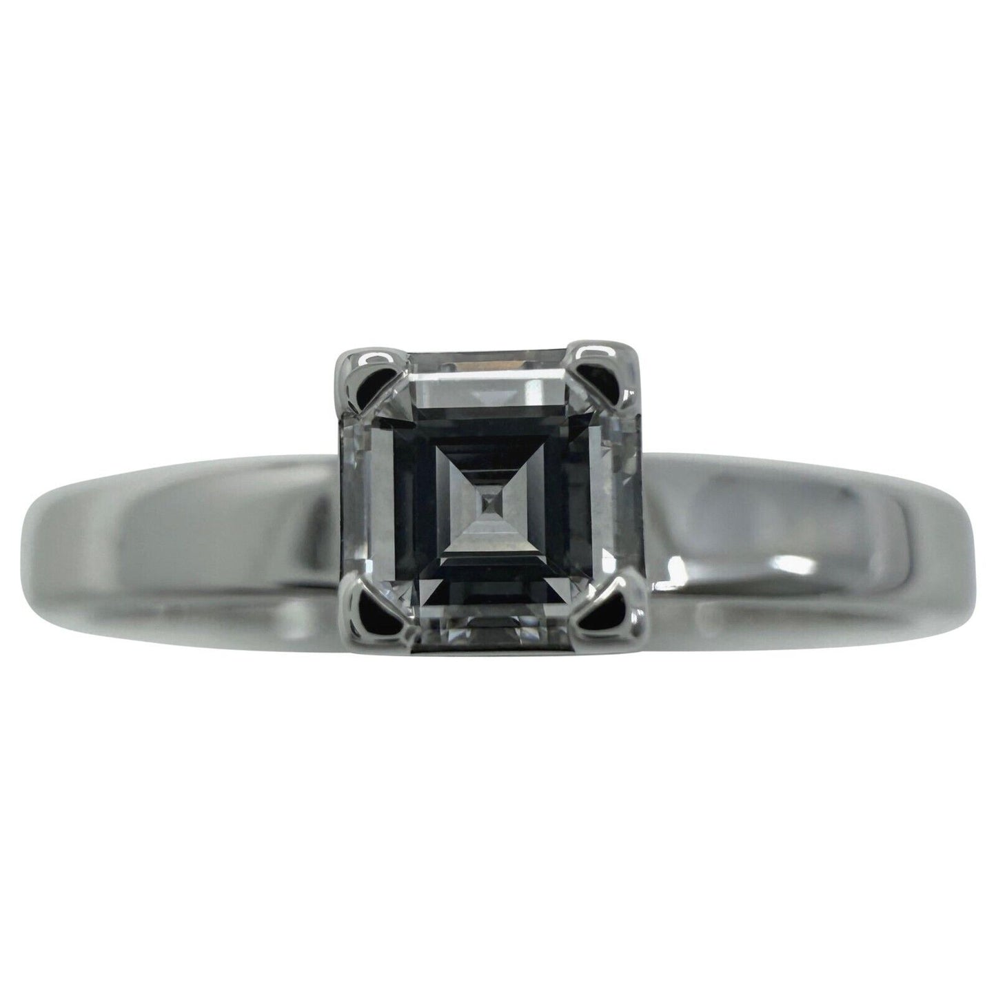 Vintage Chopard Asscher Cut Diamond Hidden Halo 18k White Gold Solitaire Ring