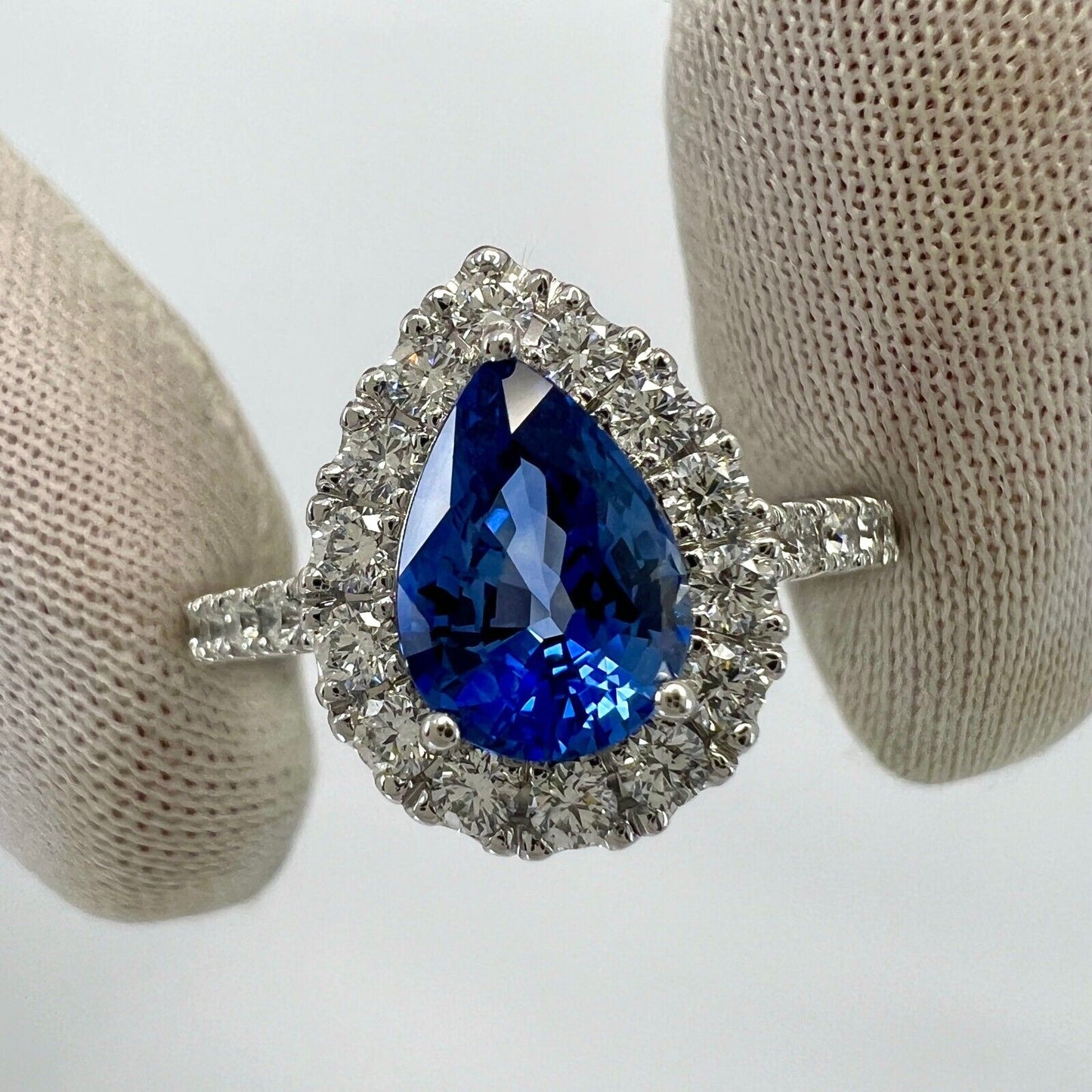 2.13ct Fine Cornflower Blue Ceylon Sapphire And Diamond 18k White Gold Halo Ring