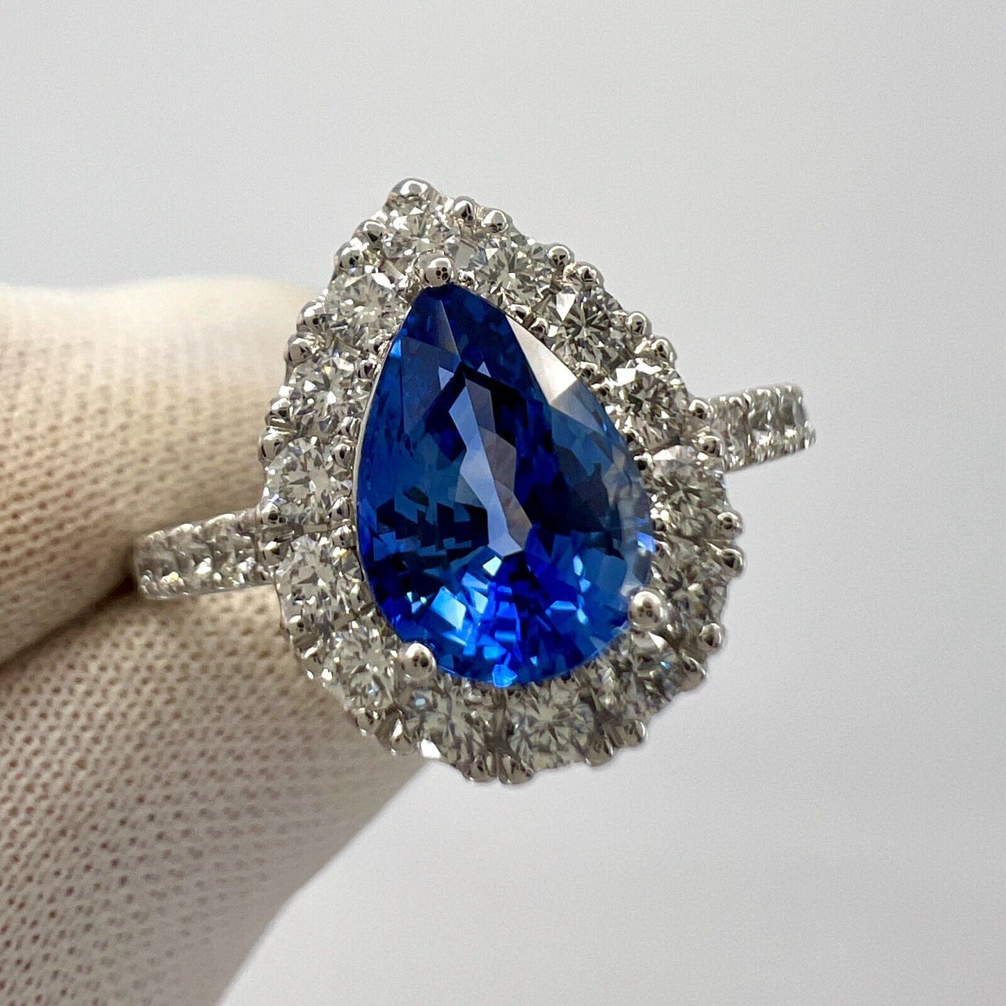 2.13ct Fine Cornflower Blue Ceylon Sapphire And Diamond 18k White Gold Halo Ring