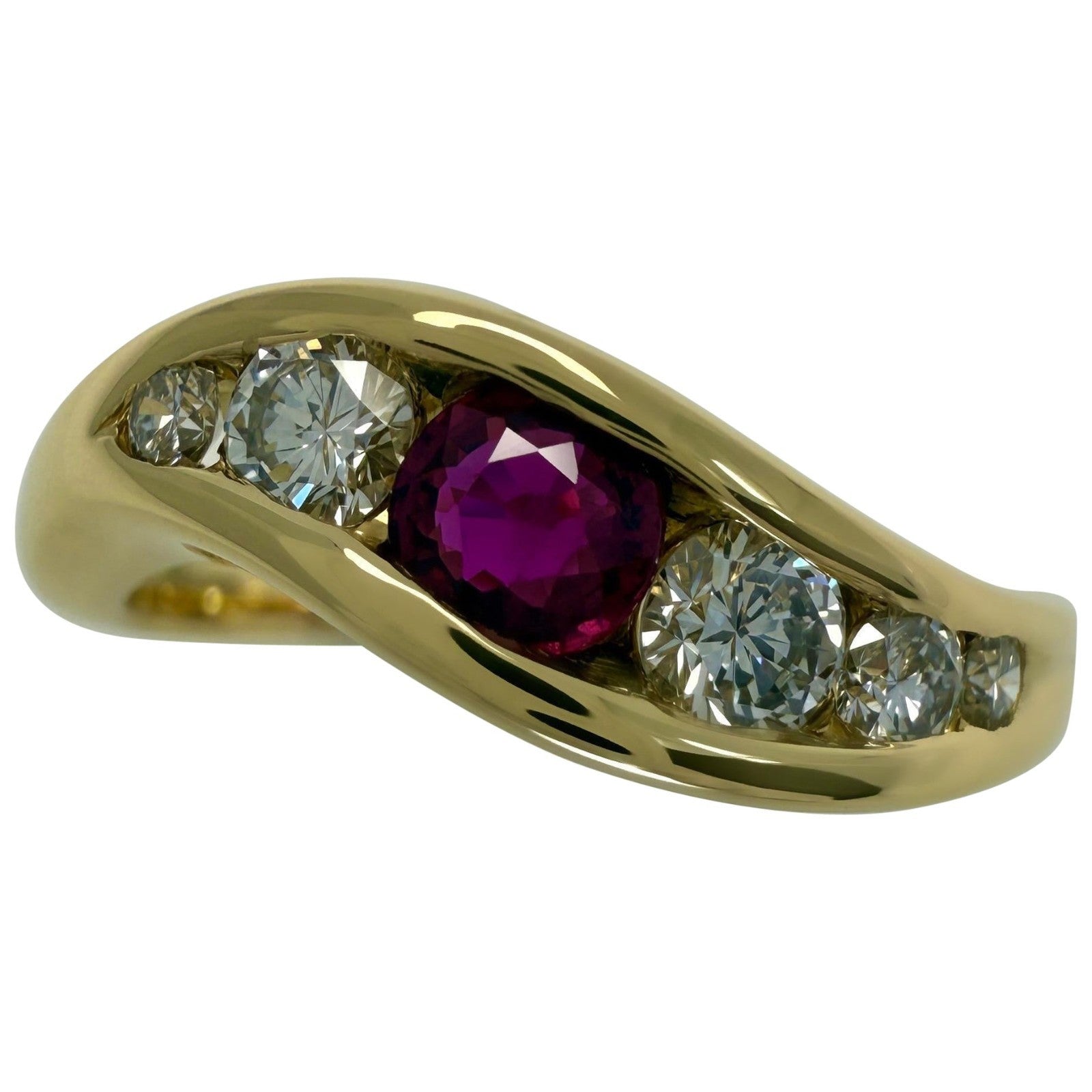 Vintage Tiffany Ruby And Diamond 18k Yellow Gold Channel Set Ban