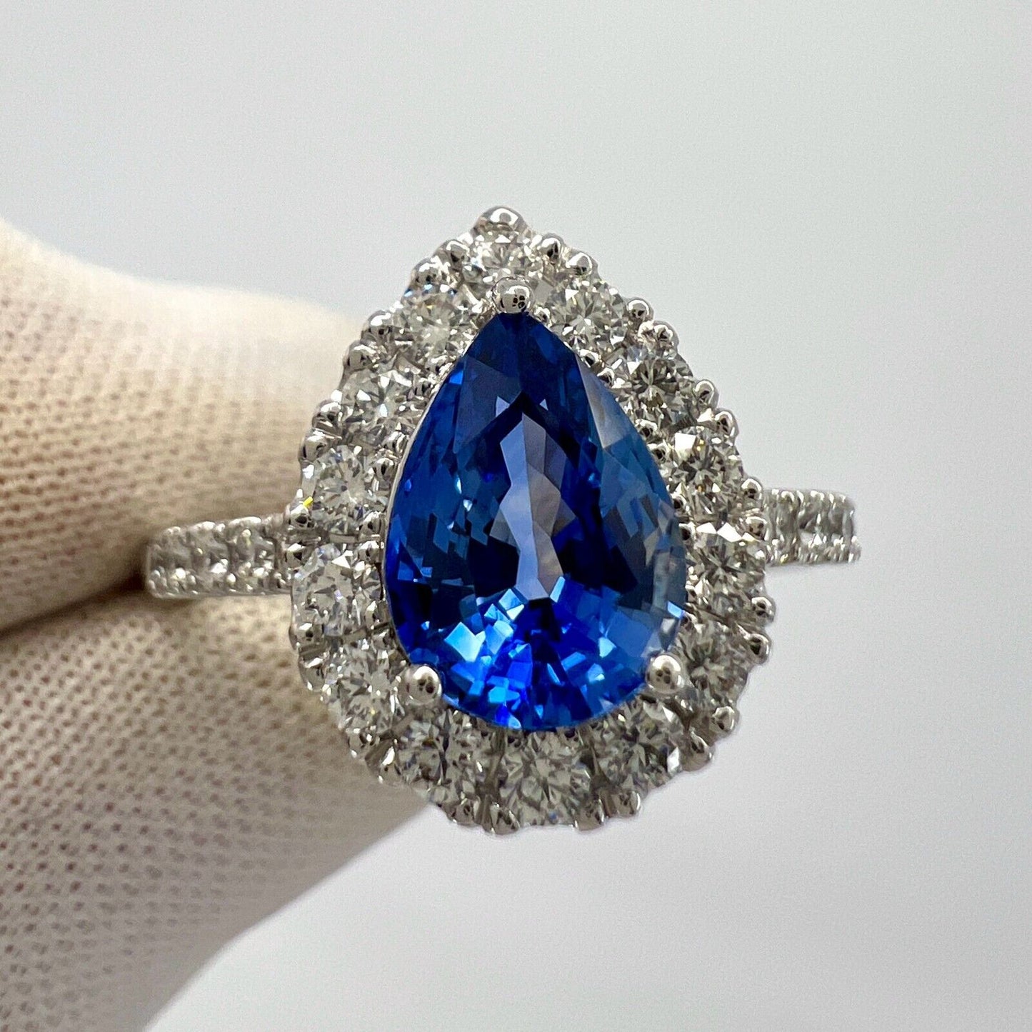 2.13ct Fine Cornflower Blue Ceylon Sapphire And Diamond 18k White Gold Halo Ring