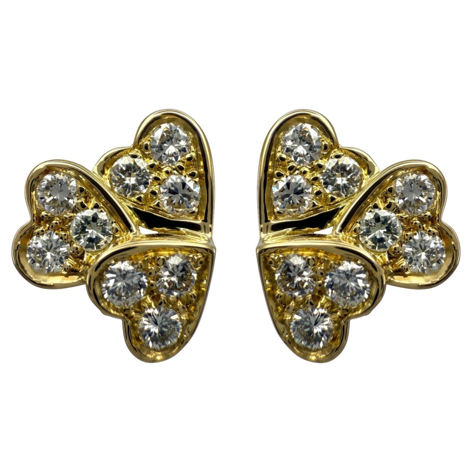 Rare Vintage Van Cleef Arpels Round Diamond Heart Shape Earring Stud