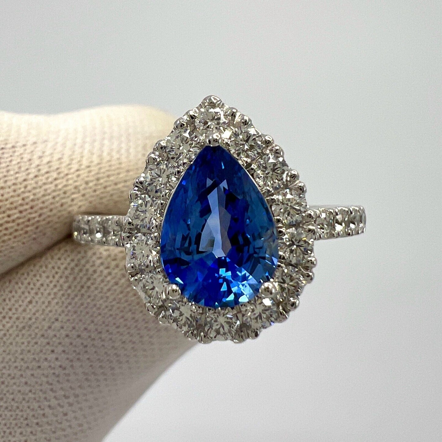 2.13ct Fine Cornflower Blue Ceylon Sapphire And Diamond 18k White Gold Halo Ring