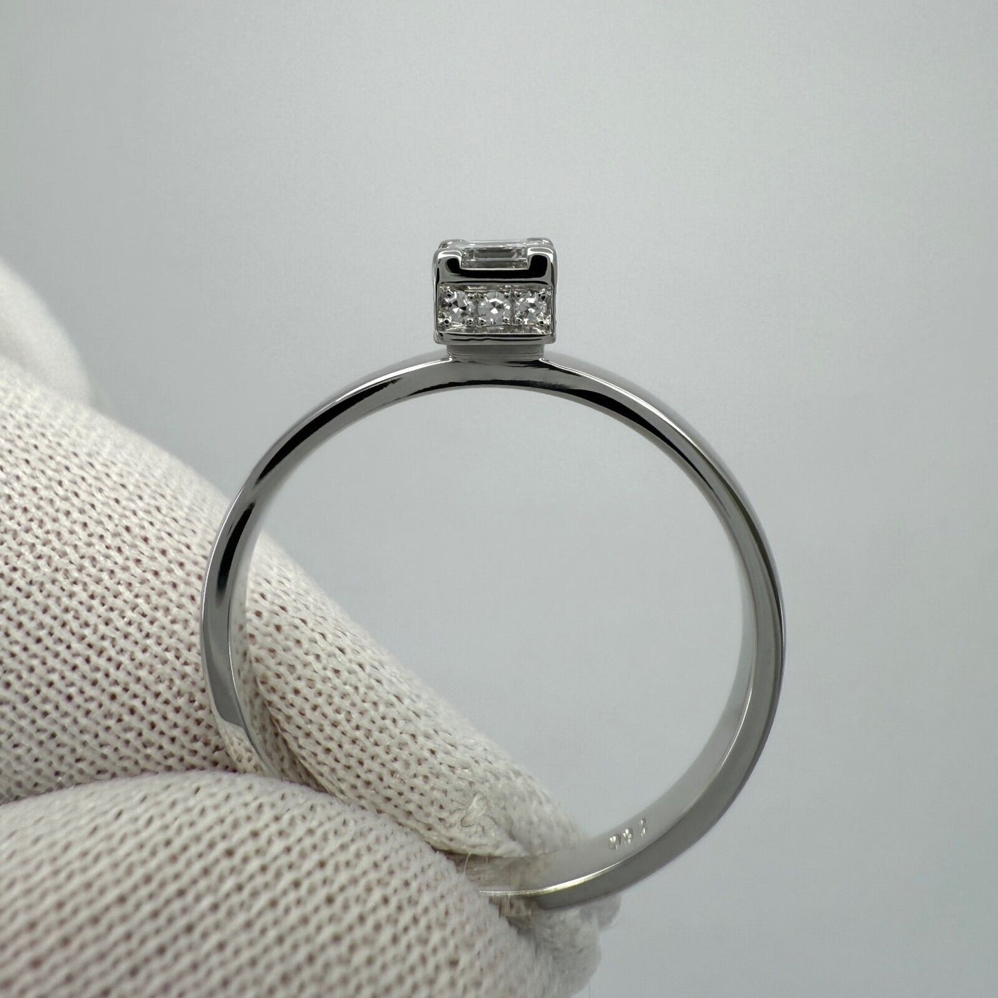 Vintage Chopard Asscher Cut Diamond Hidden Halo 18k White Gold Solitaire Ring