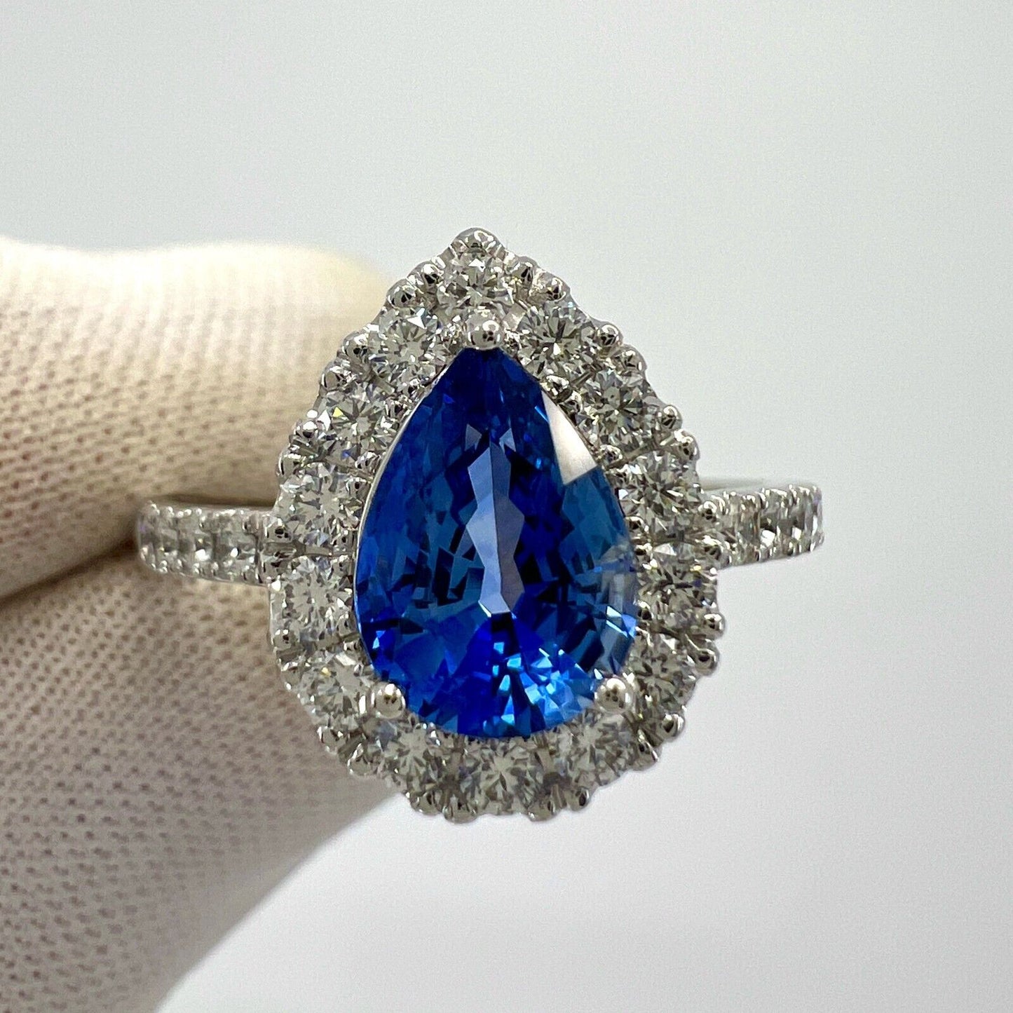 2.13ct Fine Cornflower Blue Ceylon Sapphire And Diamond 18k White Gold Halo Ring