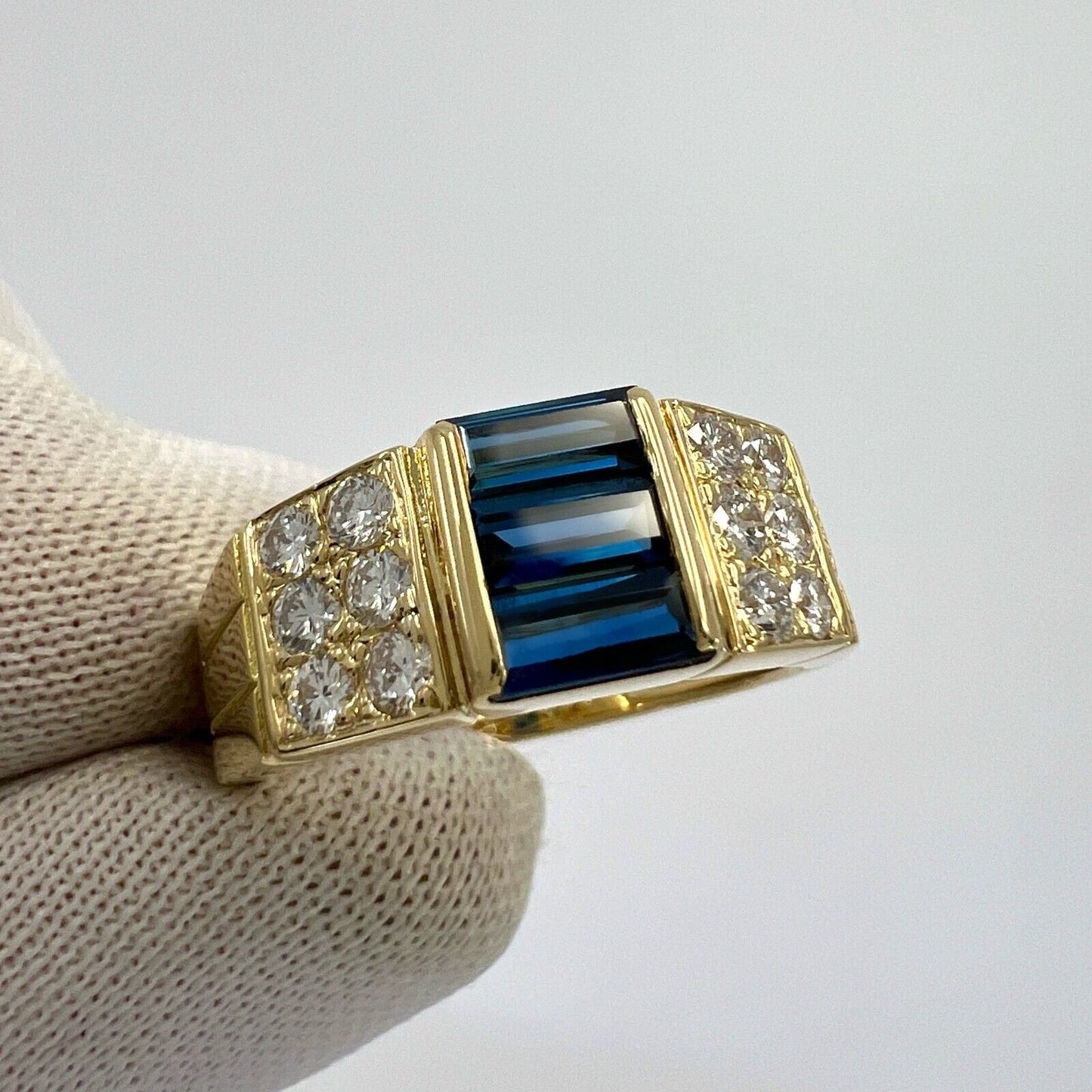 Rare Vintage Van Cleef & Arpels Blue Sapphire And Diamond Cocktail Band Ring