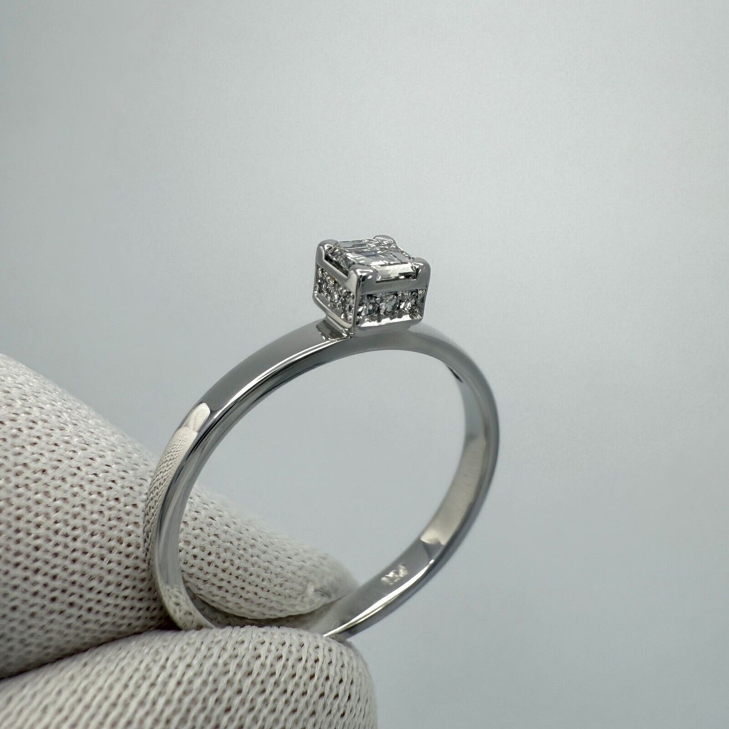 Vintage Chopard Asscher Cut Diamond Hidden Halo 18k White Gold Solitaire Ring