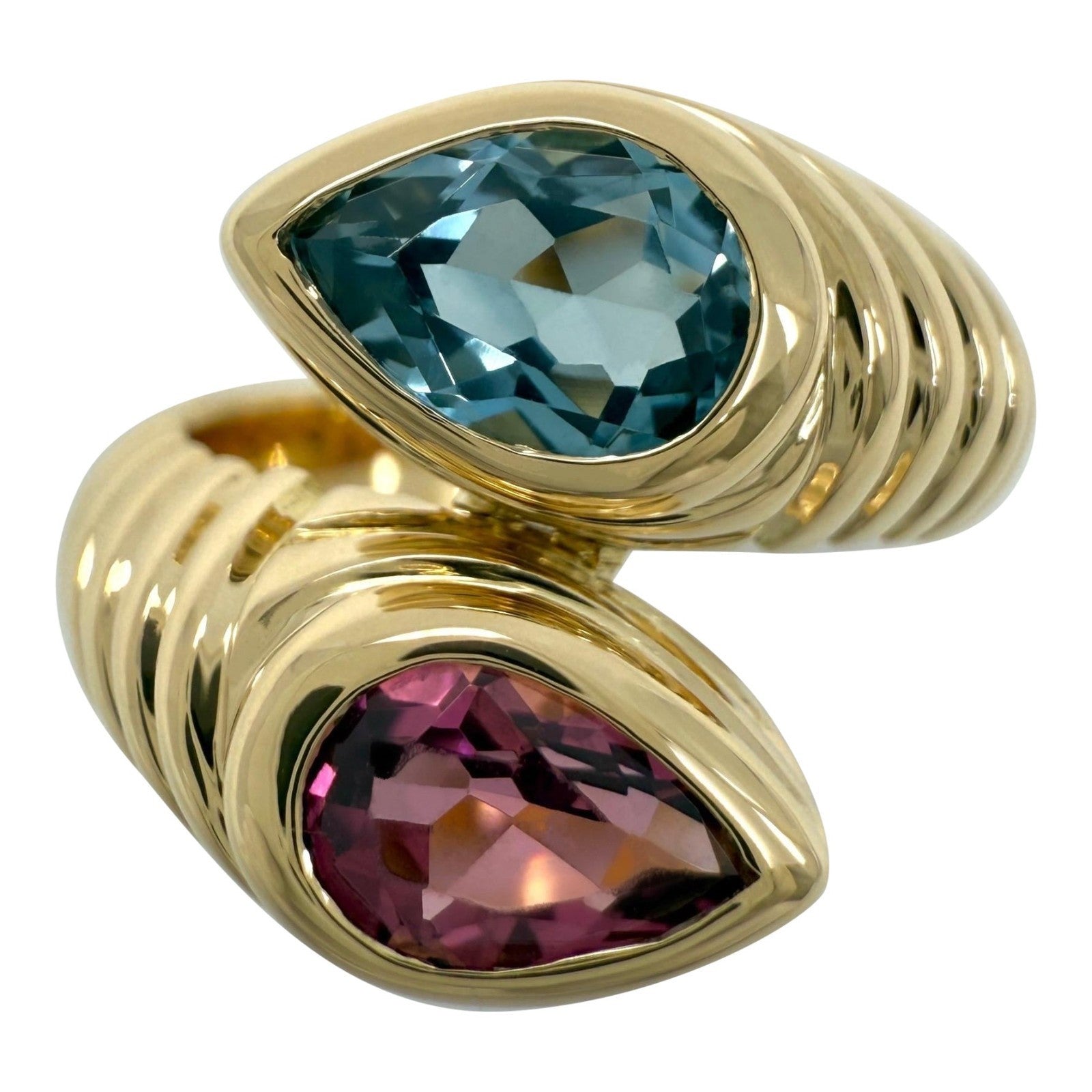 Vintage Bvlgari Doppio Baccellato Tourmaline Topaz 18k Yellow