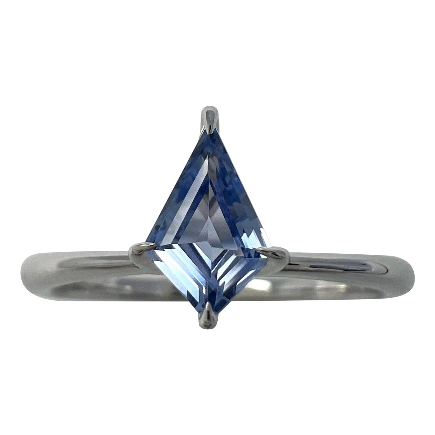 0.50ct Deep Blue Sapphire Fancy Kite Cut 18k White Gold Modern Solitaire Ring