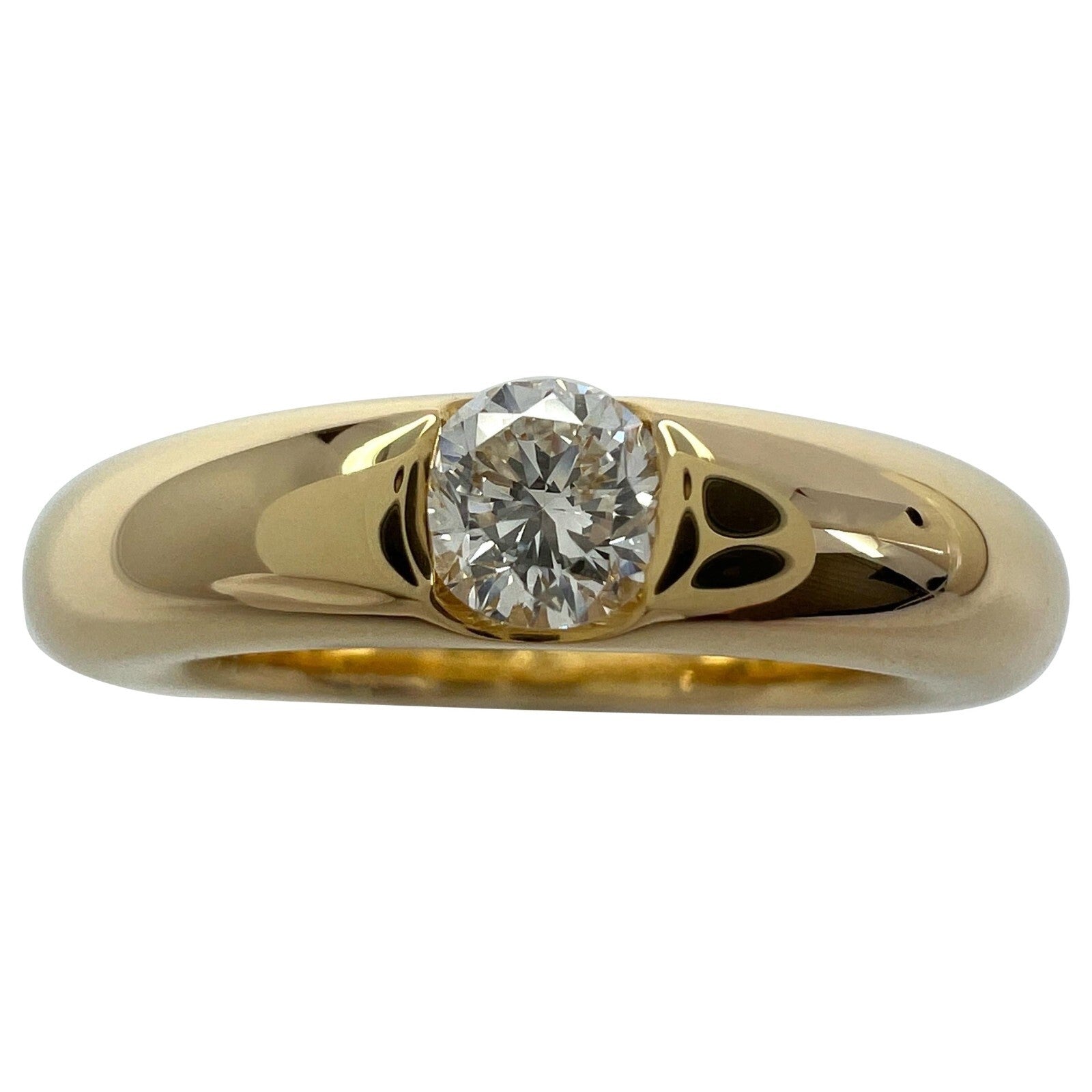 Vintage Cartier Round Diamond Ellipse 18k Yellow Gold Solitaire