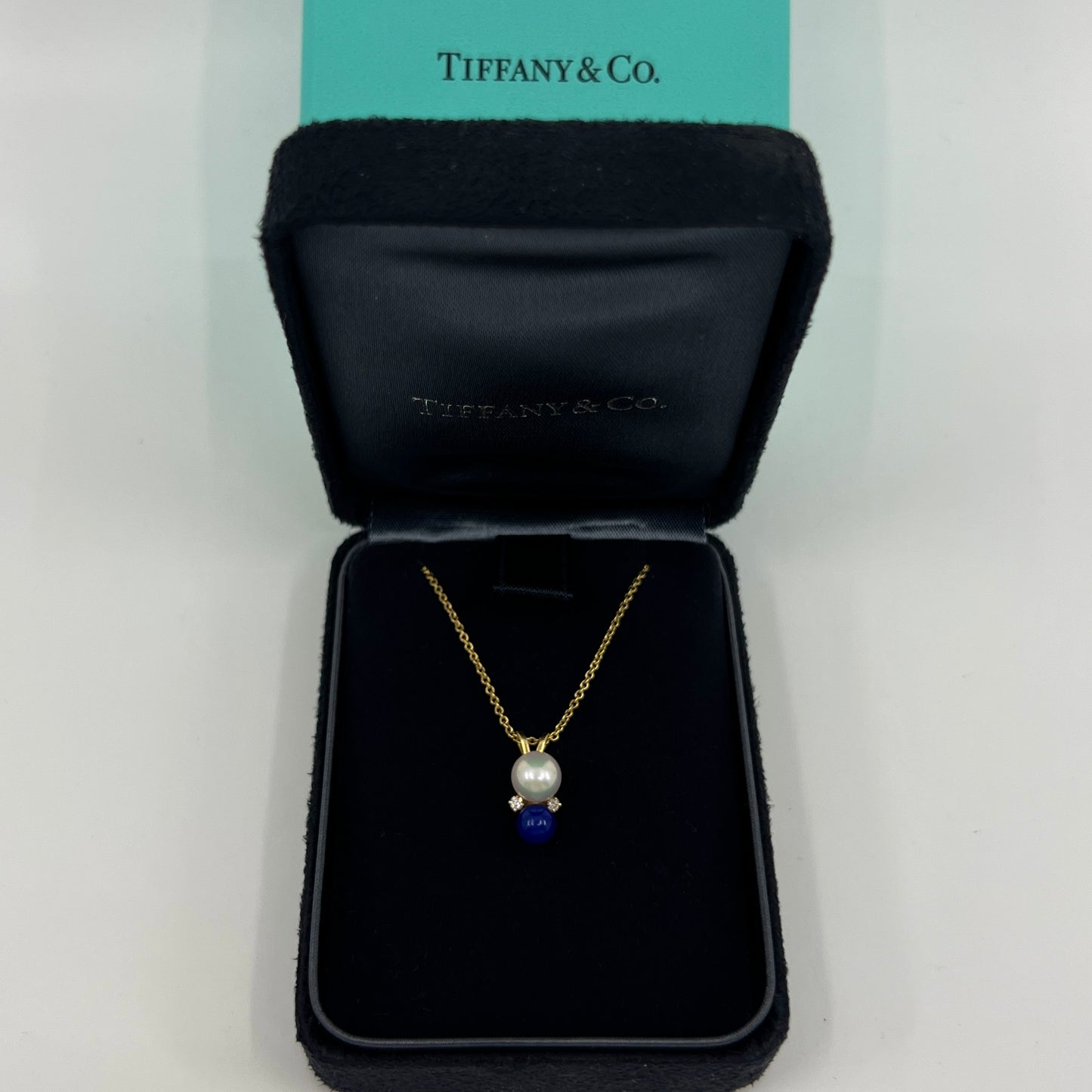 Tiffany & Co. Elsa Peretti Pearl, Lapis Lazuli & Diamond 18k Yellow Gold Pendant