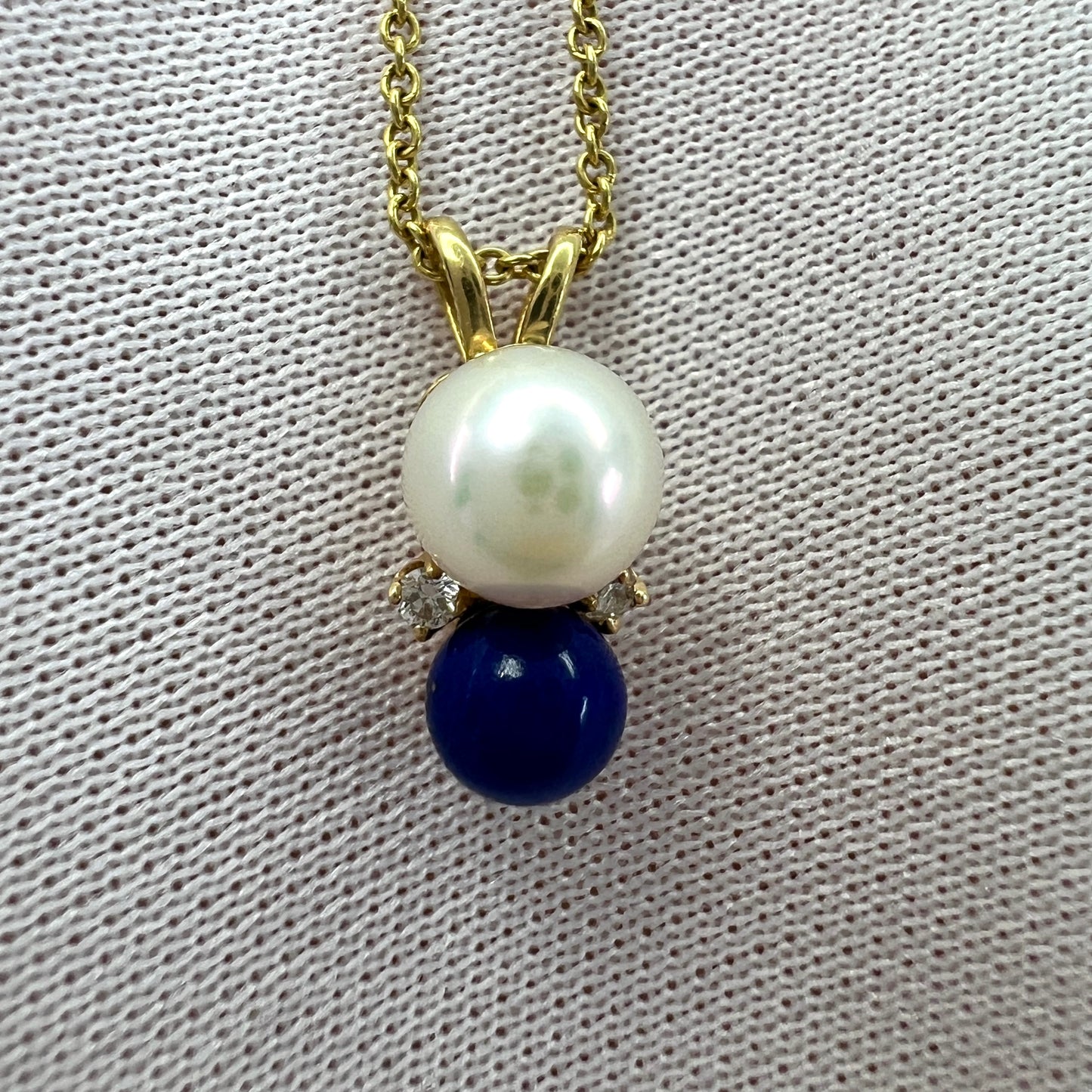 Tiffany & Co. Elsa Peretti Pearl, Lapis Lazuli & Diamond 18k Yellow Gold Pendant